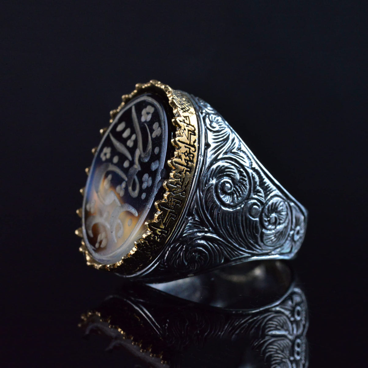 Handcrafted Yemen Agate Stone Ring, 925 Sterling Silver Men's Ring, Stylish Islamic Jewelry — 6