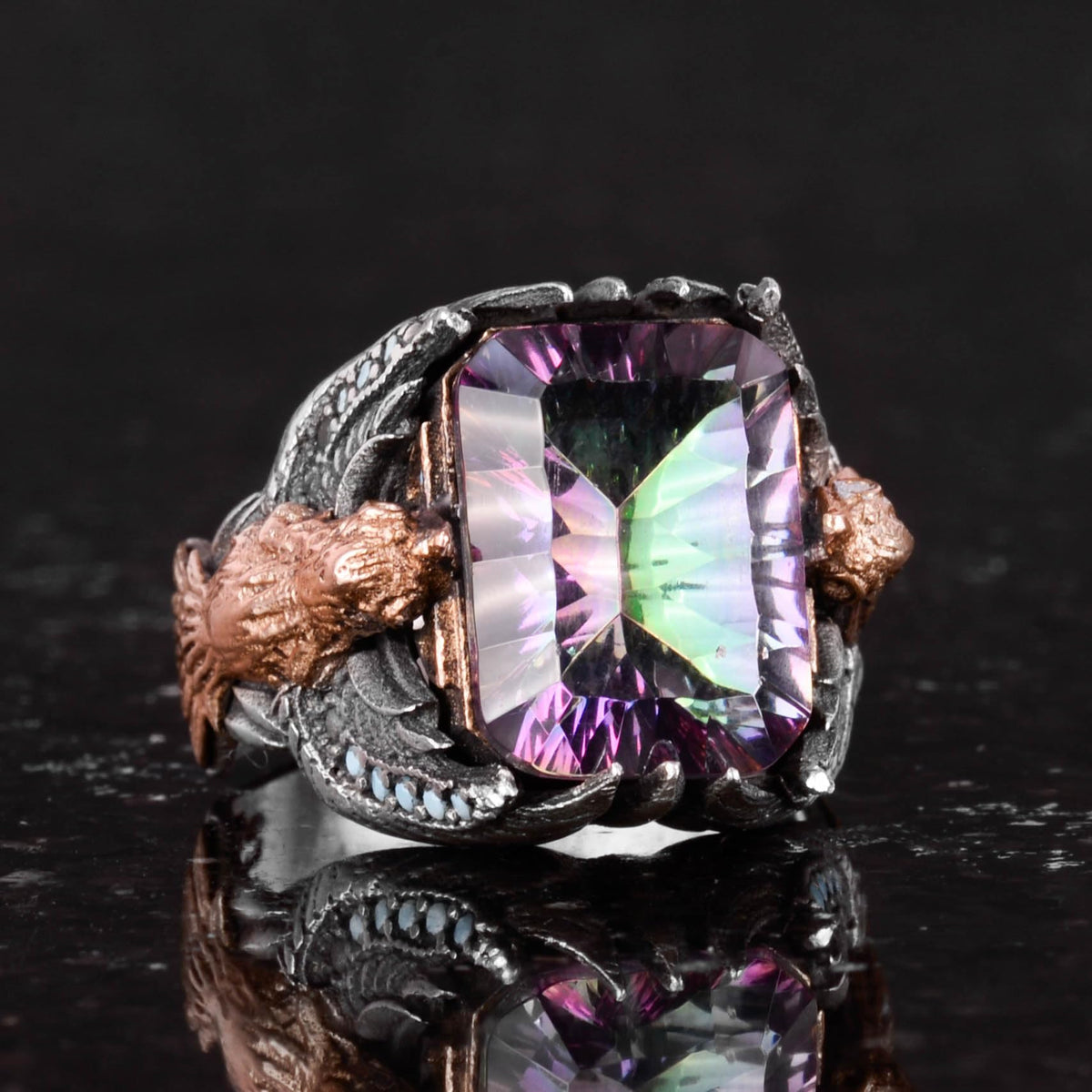 Handmade 925 Sterling Silver Men's Eagle Ring, Mystic Topaz Stone — 5
