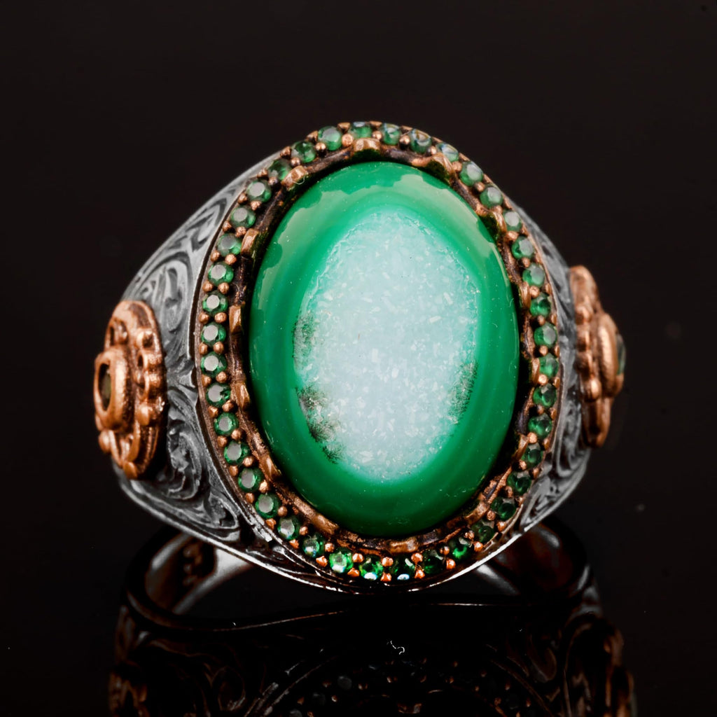 Natural Drusy Crystal Quartz Stone Men's Ring - 925 Sterling Silver — 6