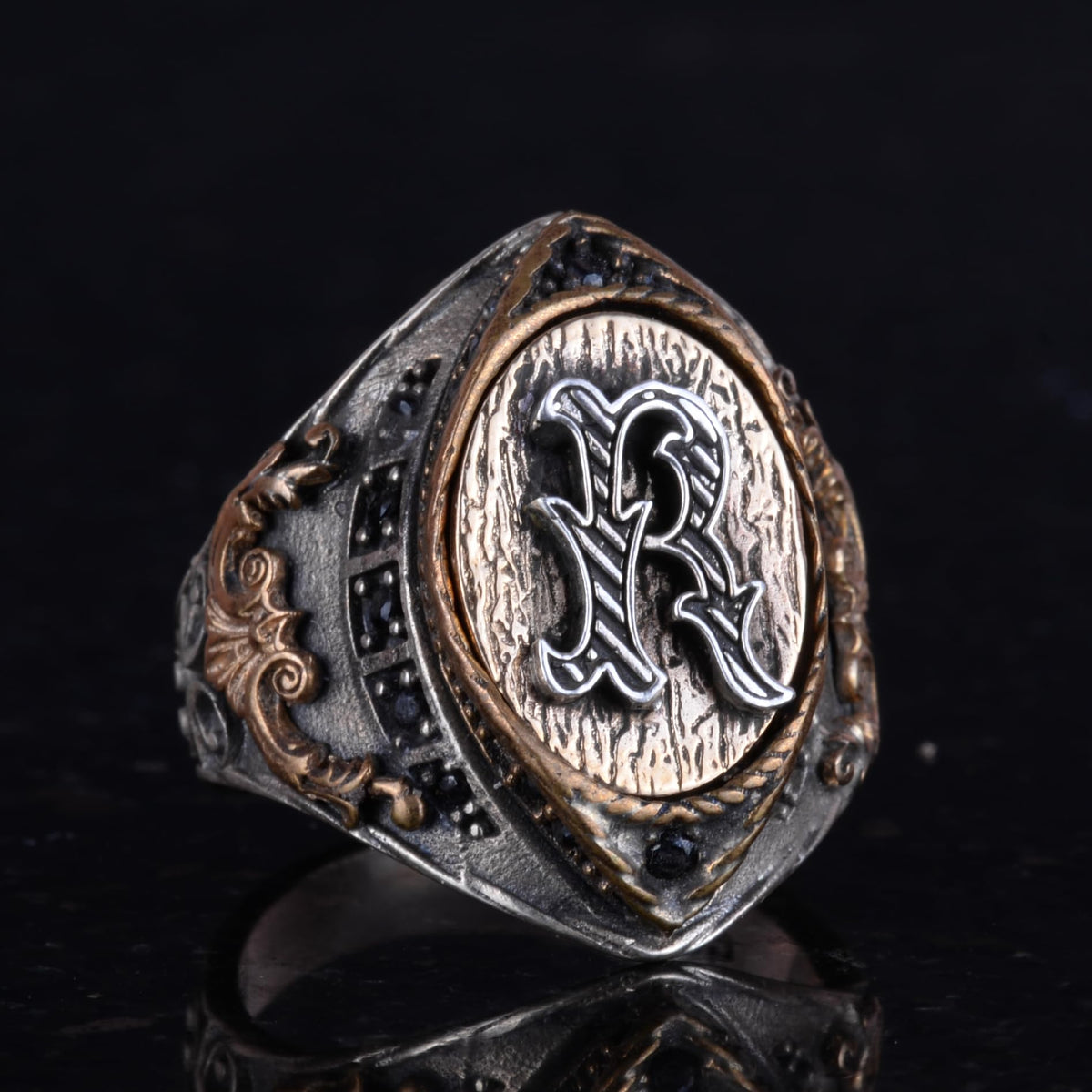 Personalized Ring, 925 Sterling Silver, Men's Initial Ring, Monogram Ring — 2
