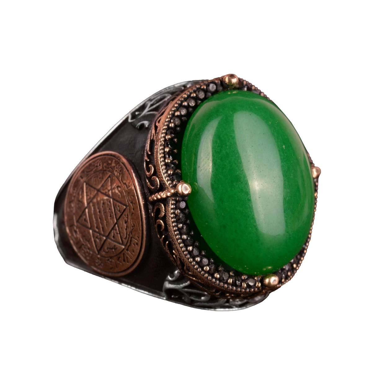 Silver Solomon's Seal Ring, Green Stone Ring