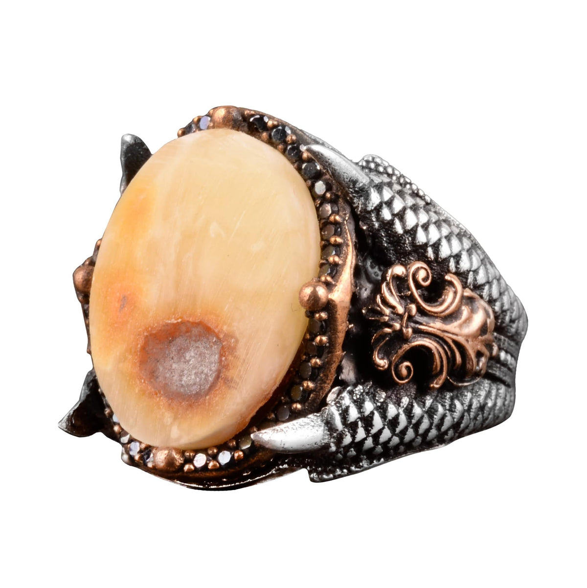 Natural Amber Stone Ring, 925 Sterling Silver Ring