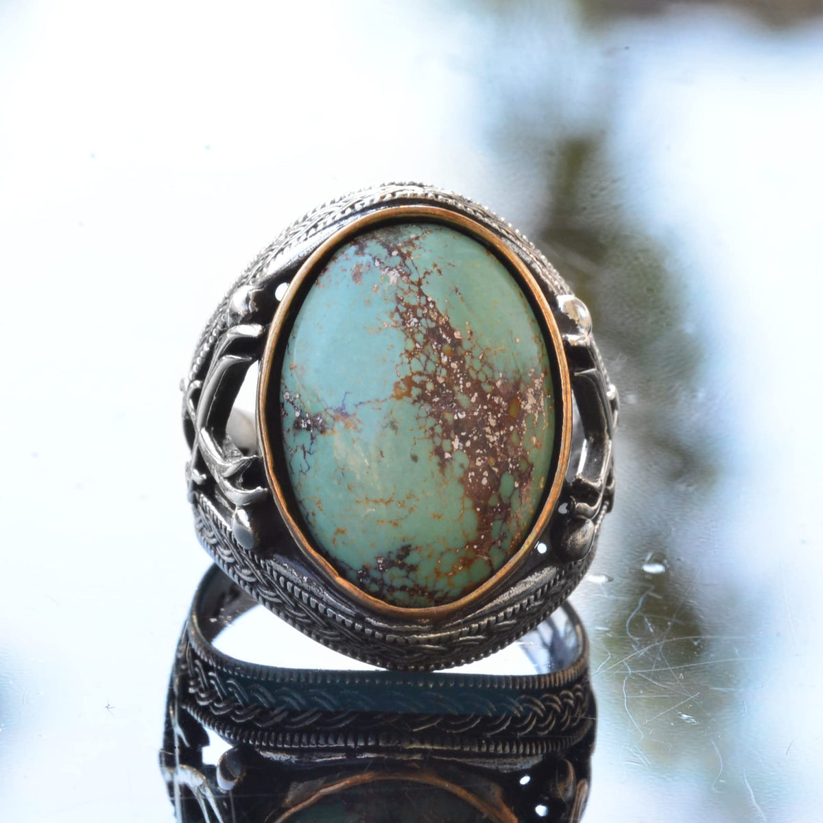 Natural Stone Men's Ring - Sword Ring - 925 Sterling Silver (Turquoise) — 5