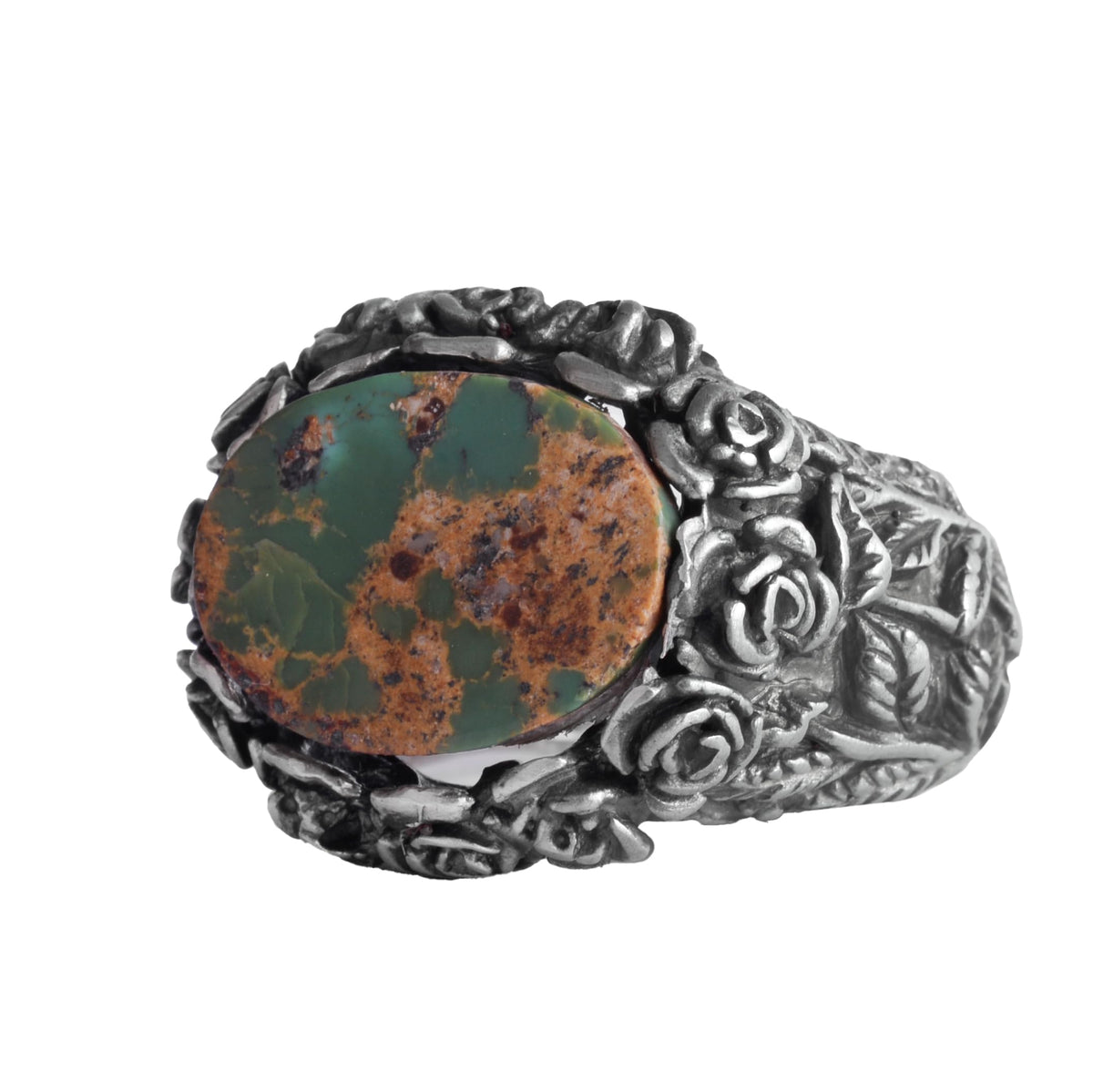 KAMBO 925 Sterling Silver Natural Stone Men's Ring – Handmade Floral Vintage Men's Statement Ring (Turquoise)