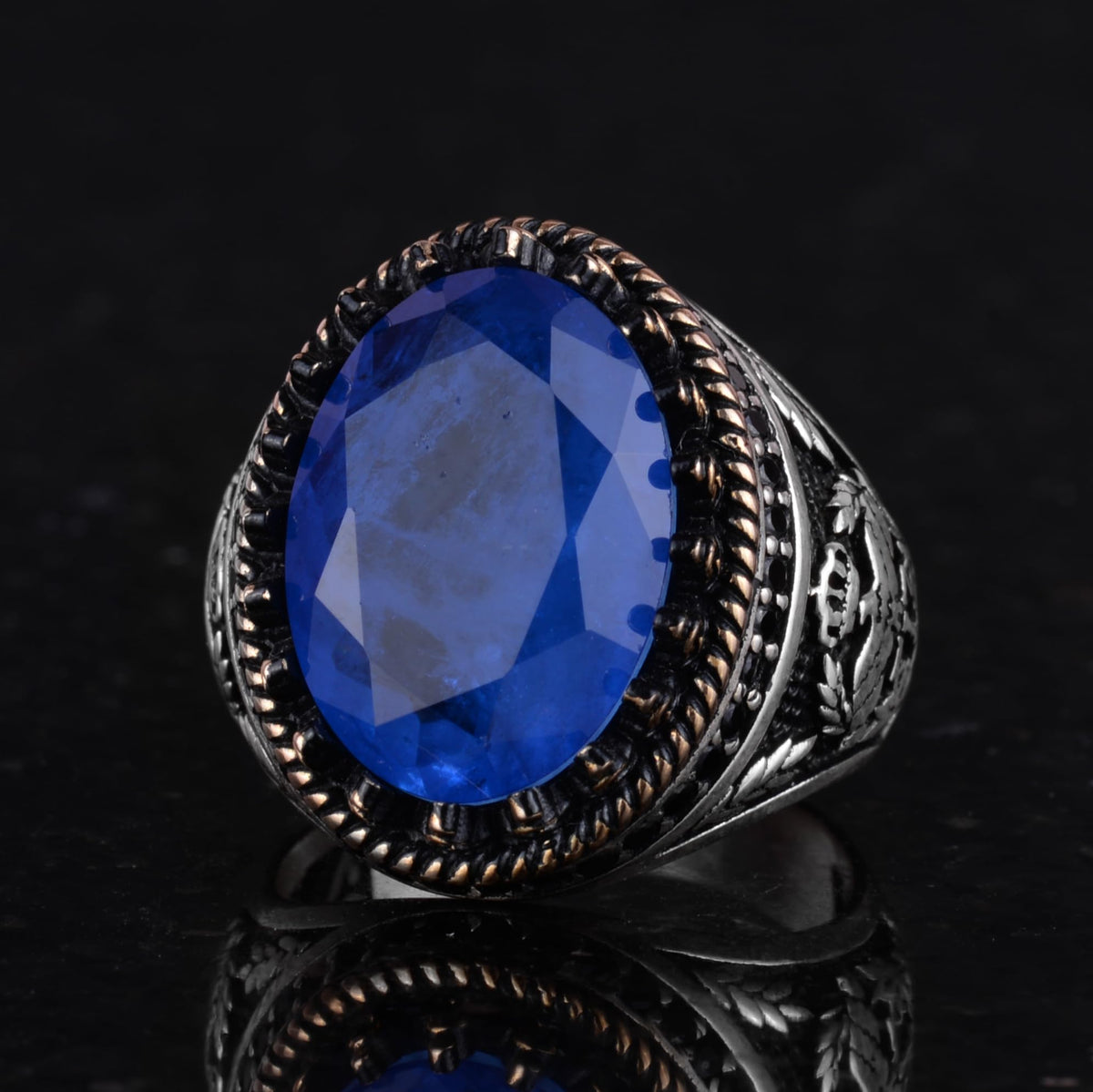 925 Sterling Silver Ring, Artificial Stone Ring, Eagle Symbol Ring, Handmade Ring (Artificial Blue Paraiba) — 6