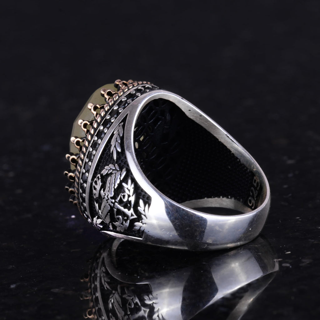 Natural Stone Ring - Handmade Eagle Ring - 925 Sterling Silver (Model-2) — 7