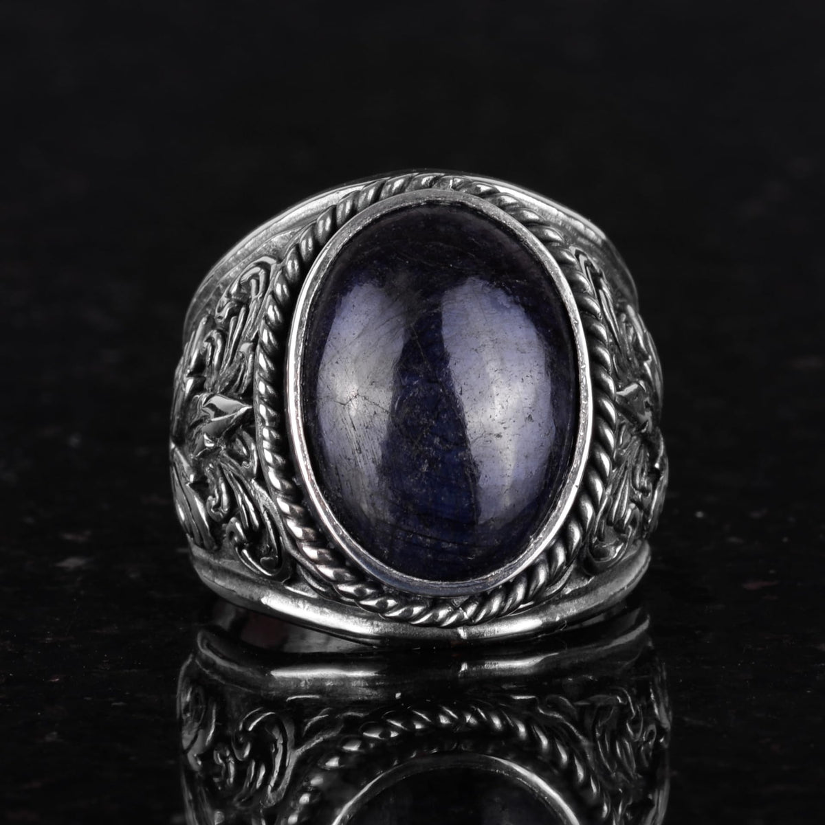925 Sterling Silver Ring - Natural Stone Selection (Cabochon Sapphire) — 2