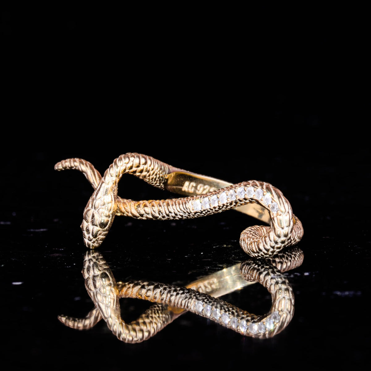 KAMBO 925 Sterling Silver Snake Women's Ring - Gold Plated Snake Design - Elegant Statement Piece — 5