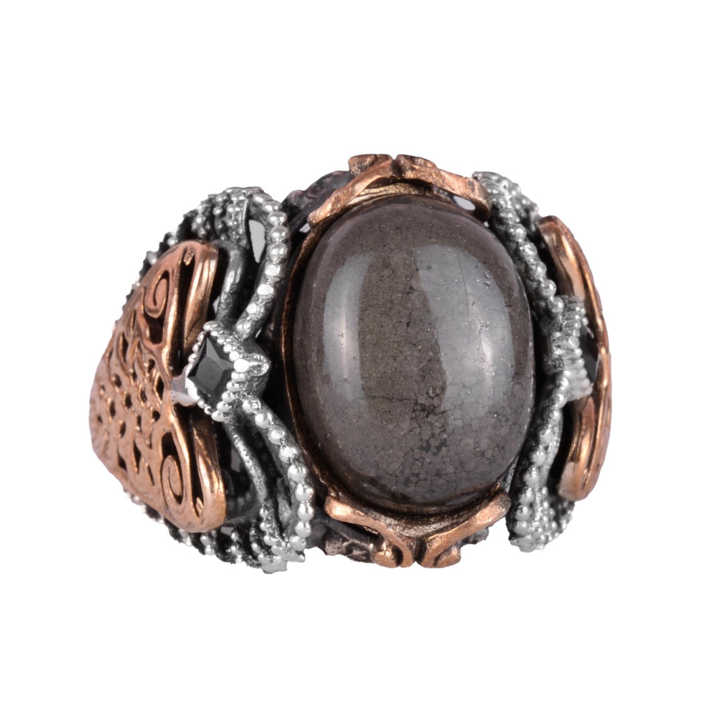 Natural Pyrite Stone Ring - 925 Sterling Silver Men's Ring (Model-3)