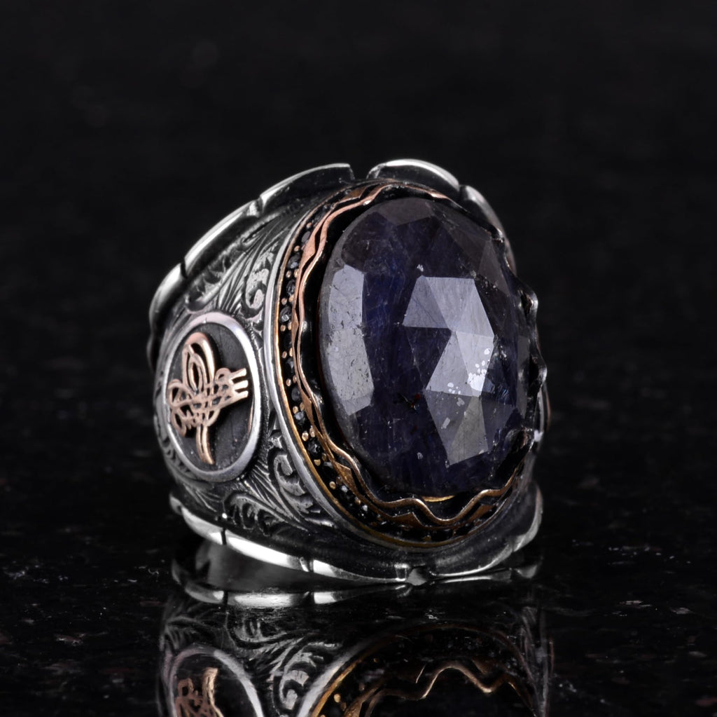 Natural Stone Blue Sapphire Ring, 925 Sterling Silver Ring, Ottoman Silver Ring, Unique Ring — 5