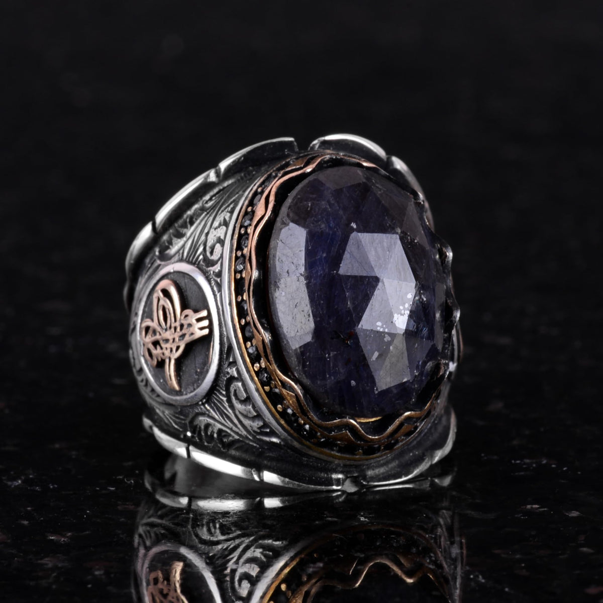 Natural Stone Blue Sapphire Ring, 925 Sterling Silver Ring, Ottoman Silver Ring, Unique Ring — 5