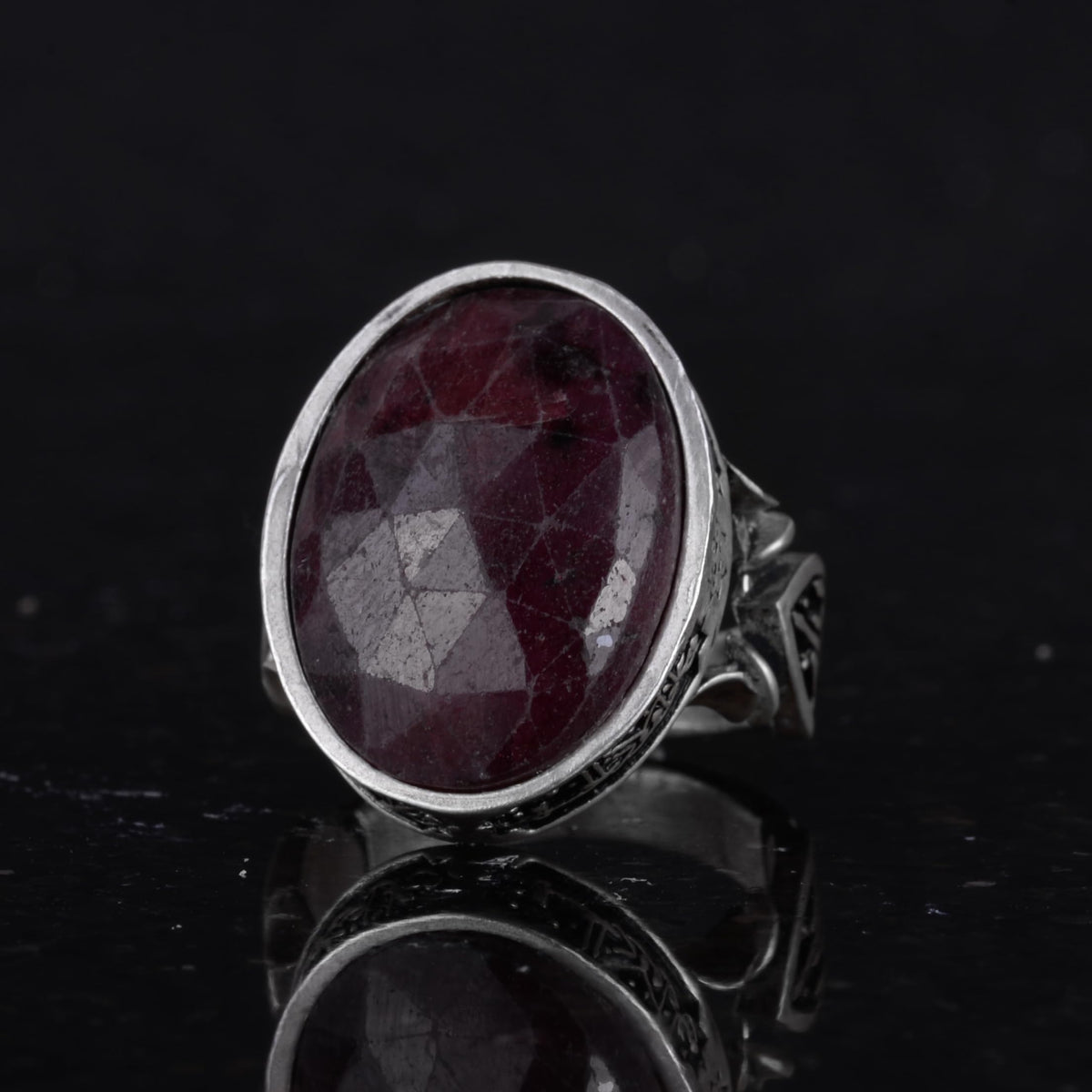 Men's Islamic Ring, Handmade 925 Sterling Silver, Red Sapphire Stone - Symbol of Passion, Protection, and Spirituality — 6