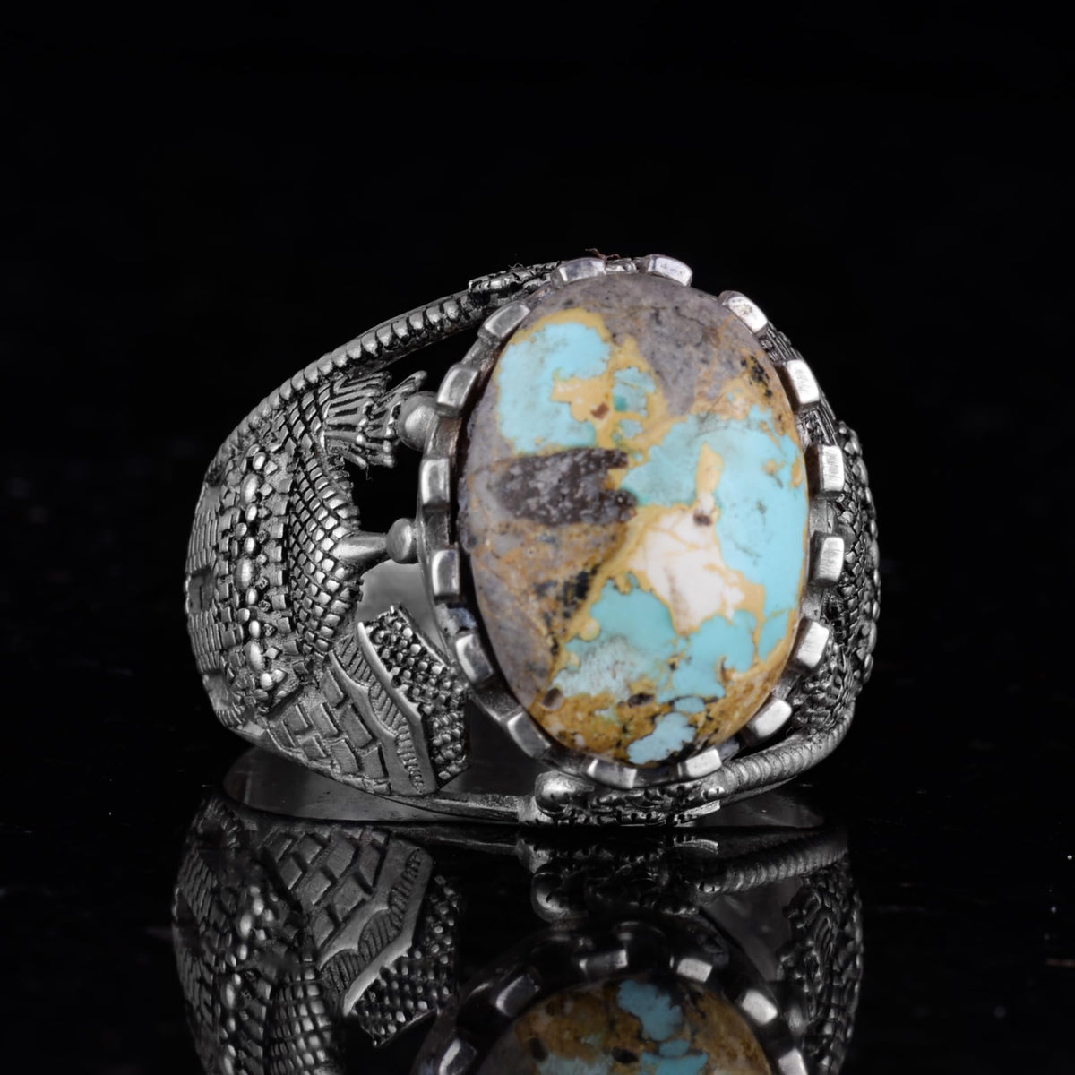 Natural Arizona Turquoise Stone Ring, 925 Sterling Silver Ring (Model-4) — 5