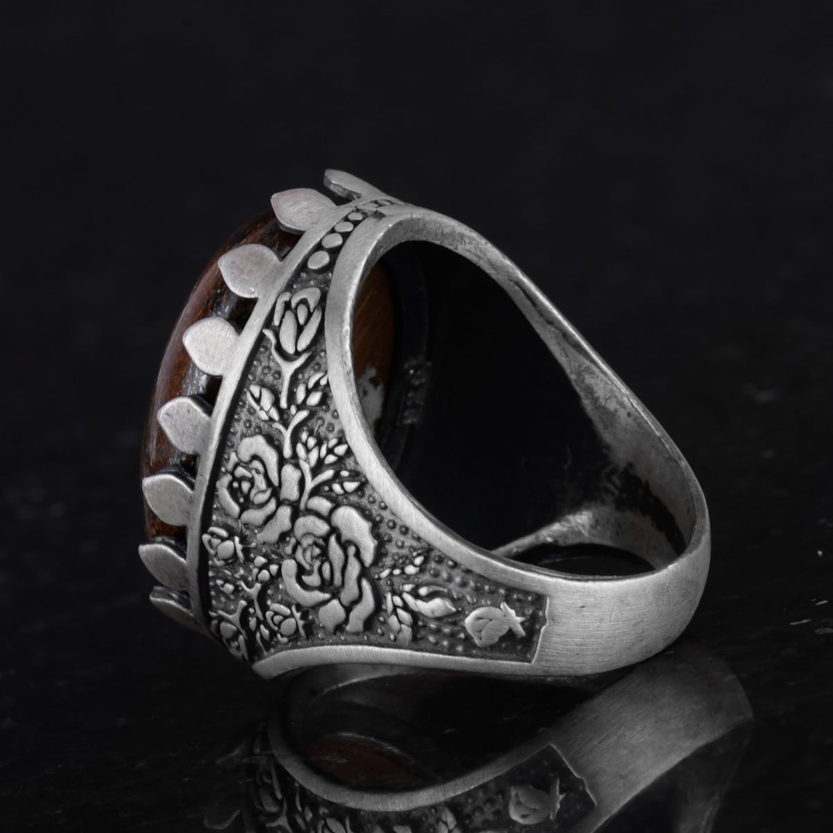 Natural Bronzite Stone Ring - 925 Sterling Silver Handmade Large Ring — 7