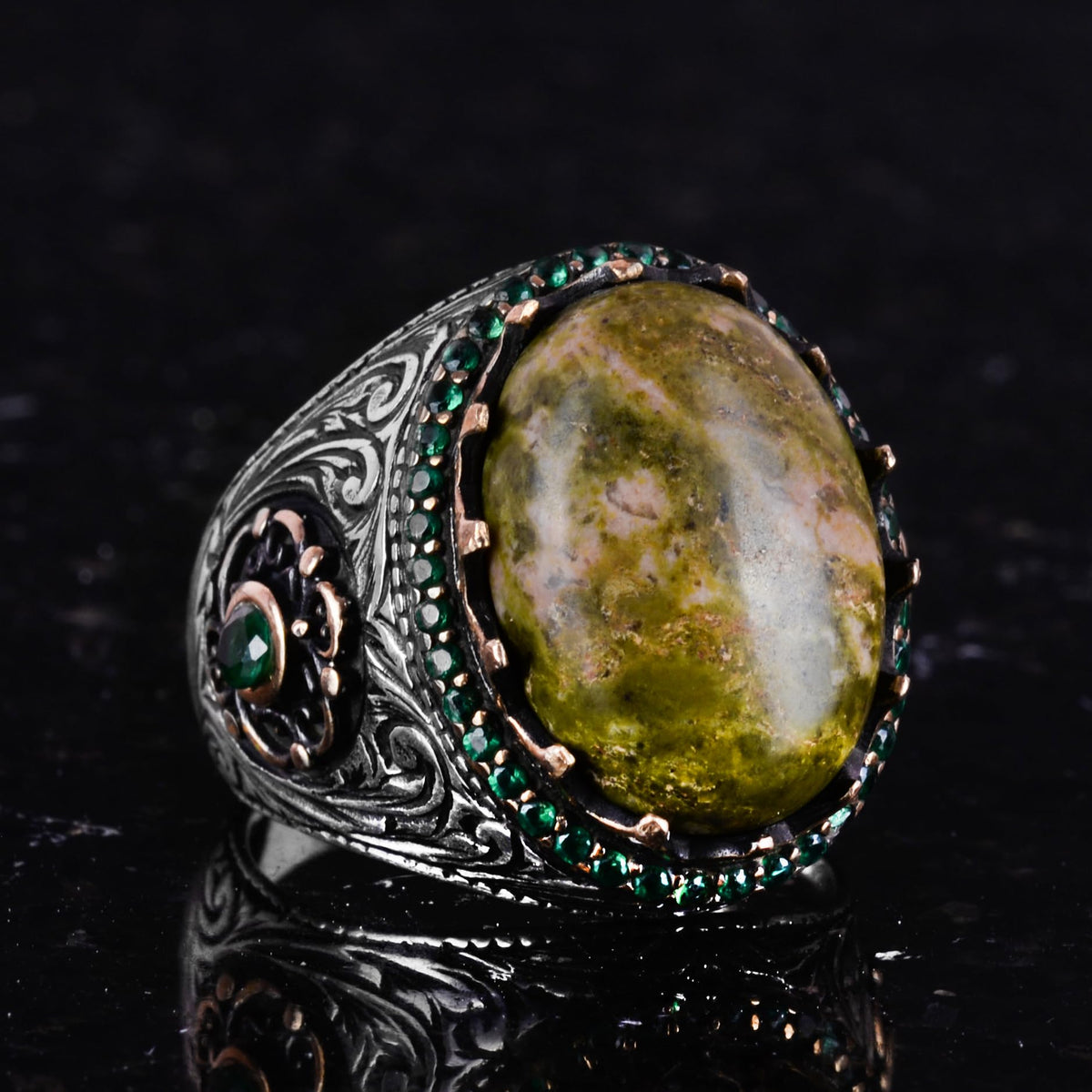 Natural Unakite Stone Ring - 925 Sterling Silver Handmade Ring — 5
