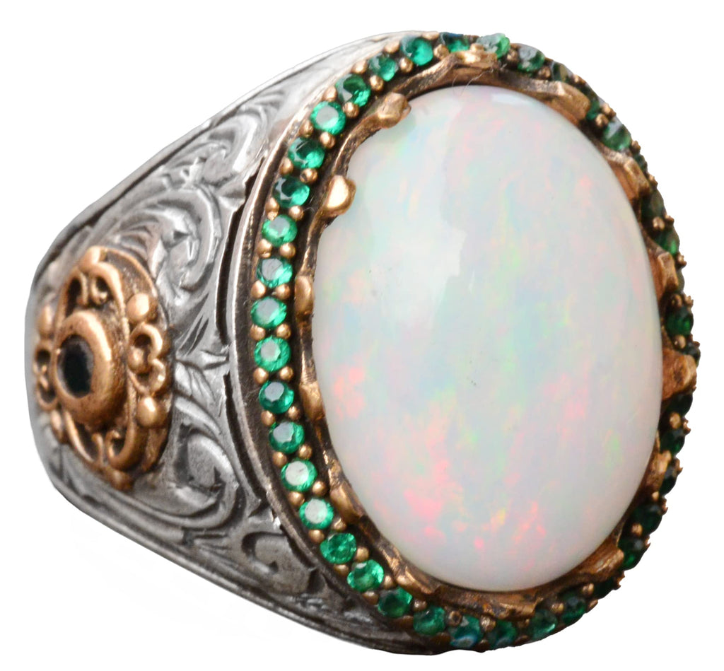 Natural Australian Opal Stone Ring, 7.55 Carats, 925 Sterling Silver Ring