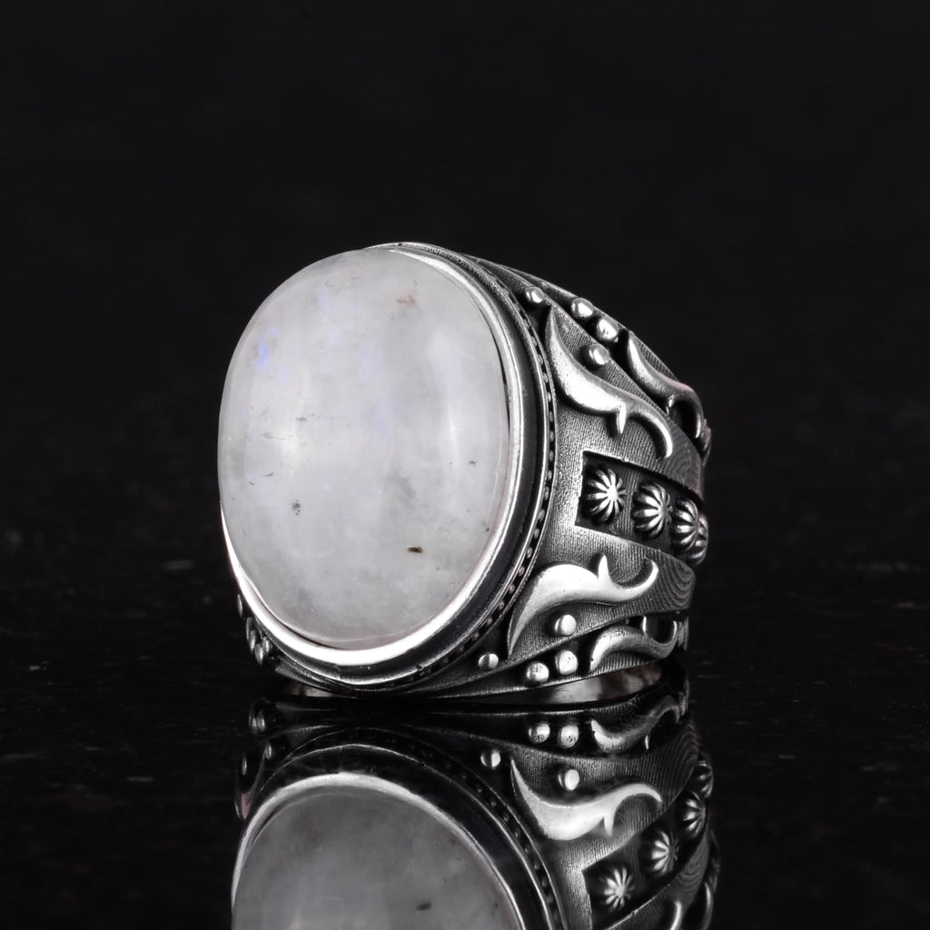 Natural Moonstone Ring, 925 Sterling Silver Men's Ring - Handcrafted Design Ring — 6