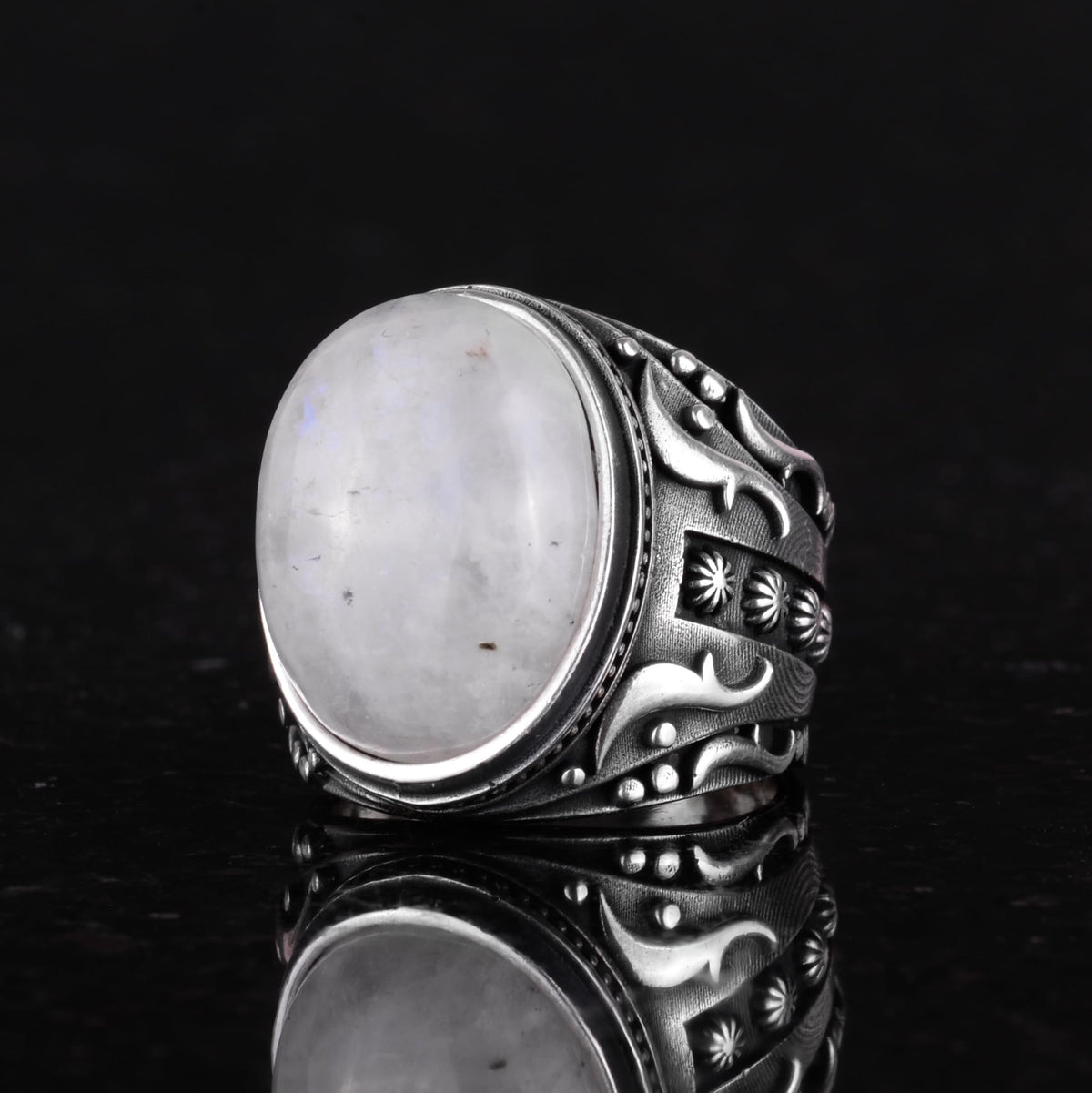 Natural Moonstone Ring, 925 Sterling Silver Men's Ring - Handcrafted Design Ring — 6
