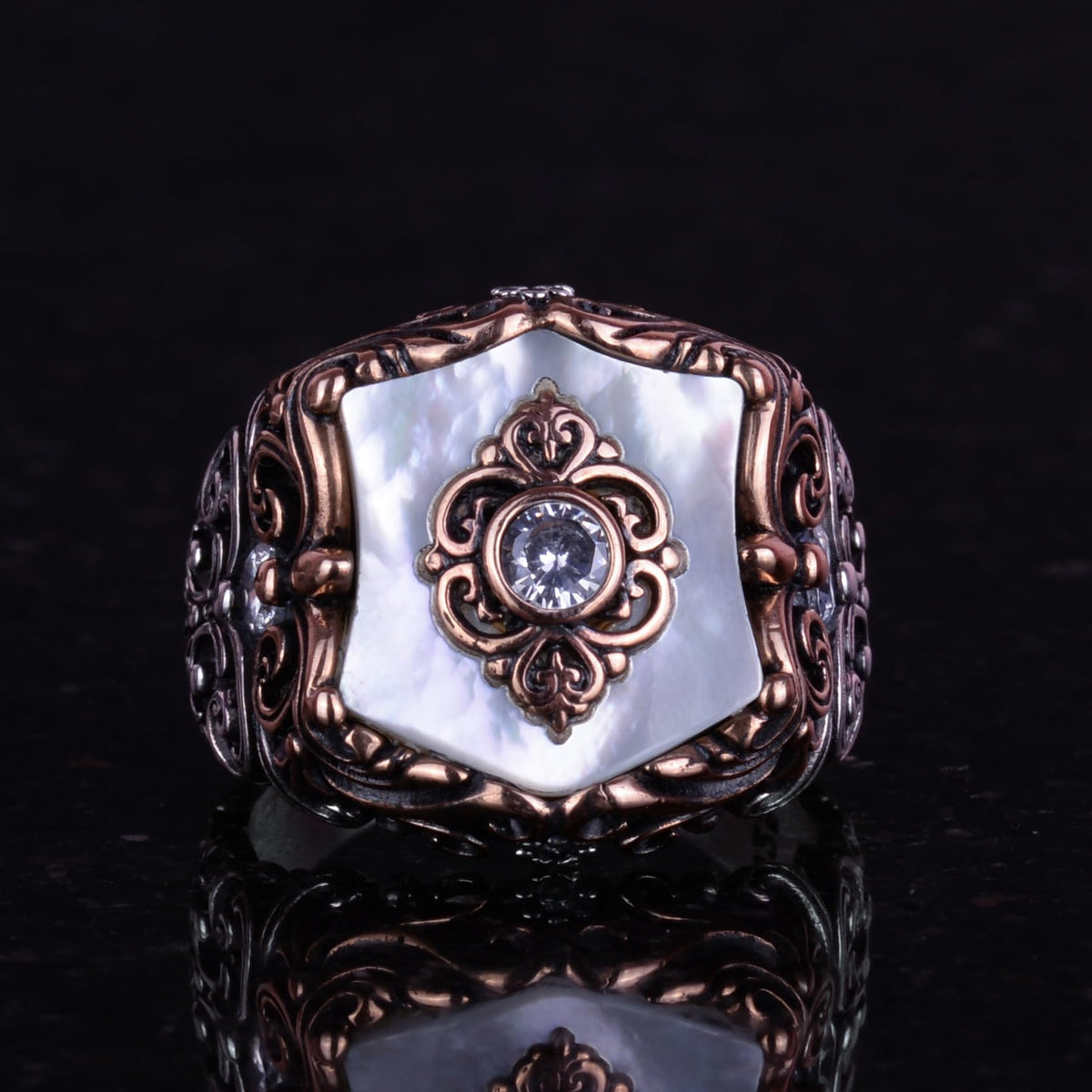 Natural Pearl Stone Ring, Handmade Vintage Design, 925 Sterling Silver Men's Ring — 6