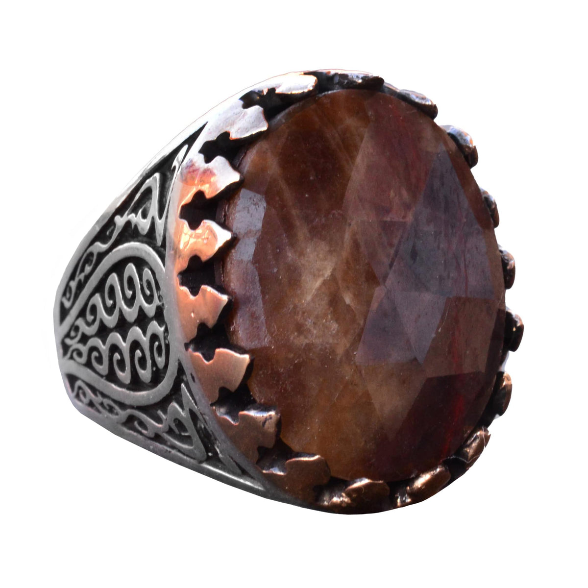 Natural Sapphire Oval Stone Ring - Silver Men's Ring