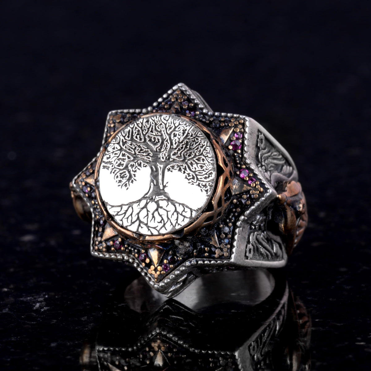Tree of Life Silver Men's Ring, 925 Sterling Silver Ring, Handmade Yggdrasil Tree of Life Ring — 5
