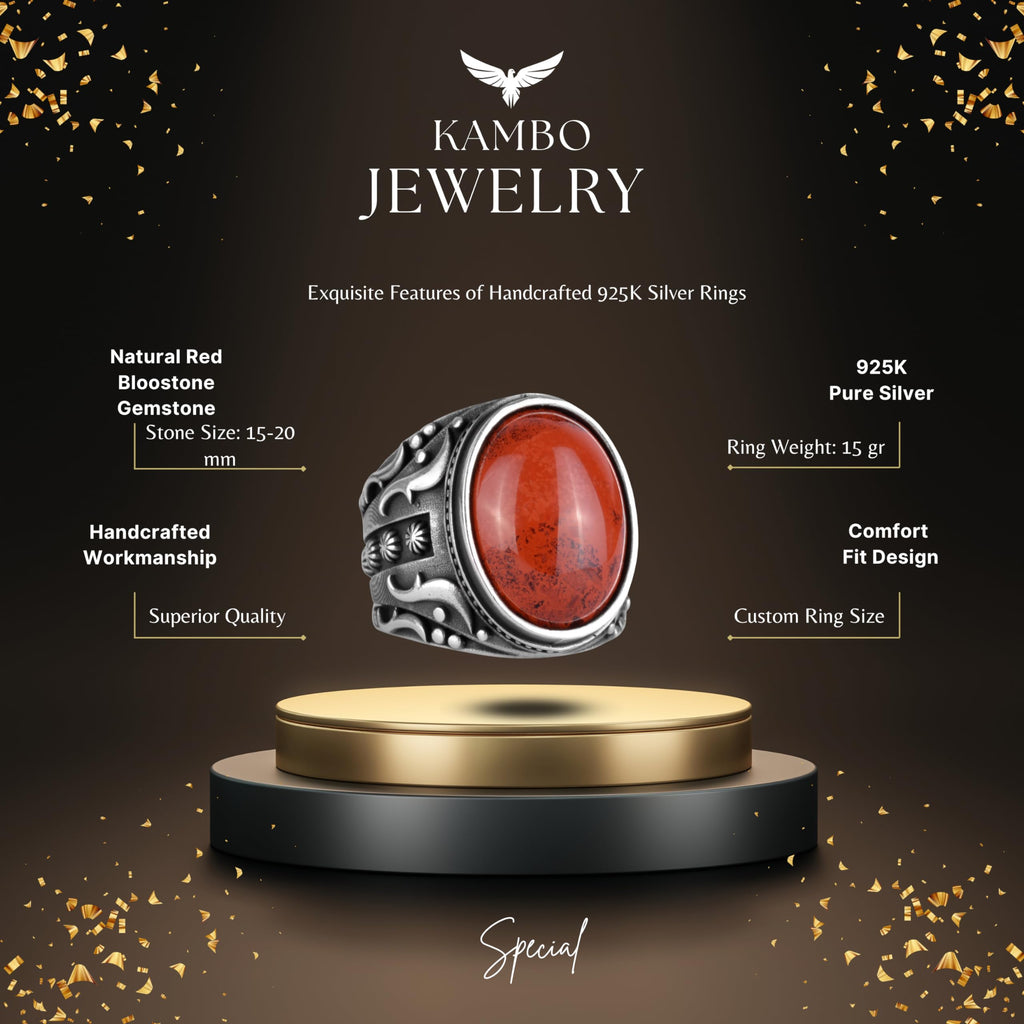 Natural Red Bloodstone Ring - 925 Sterling Silver (Model-3) — 2