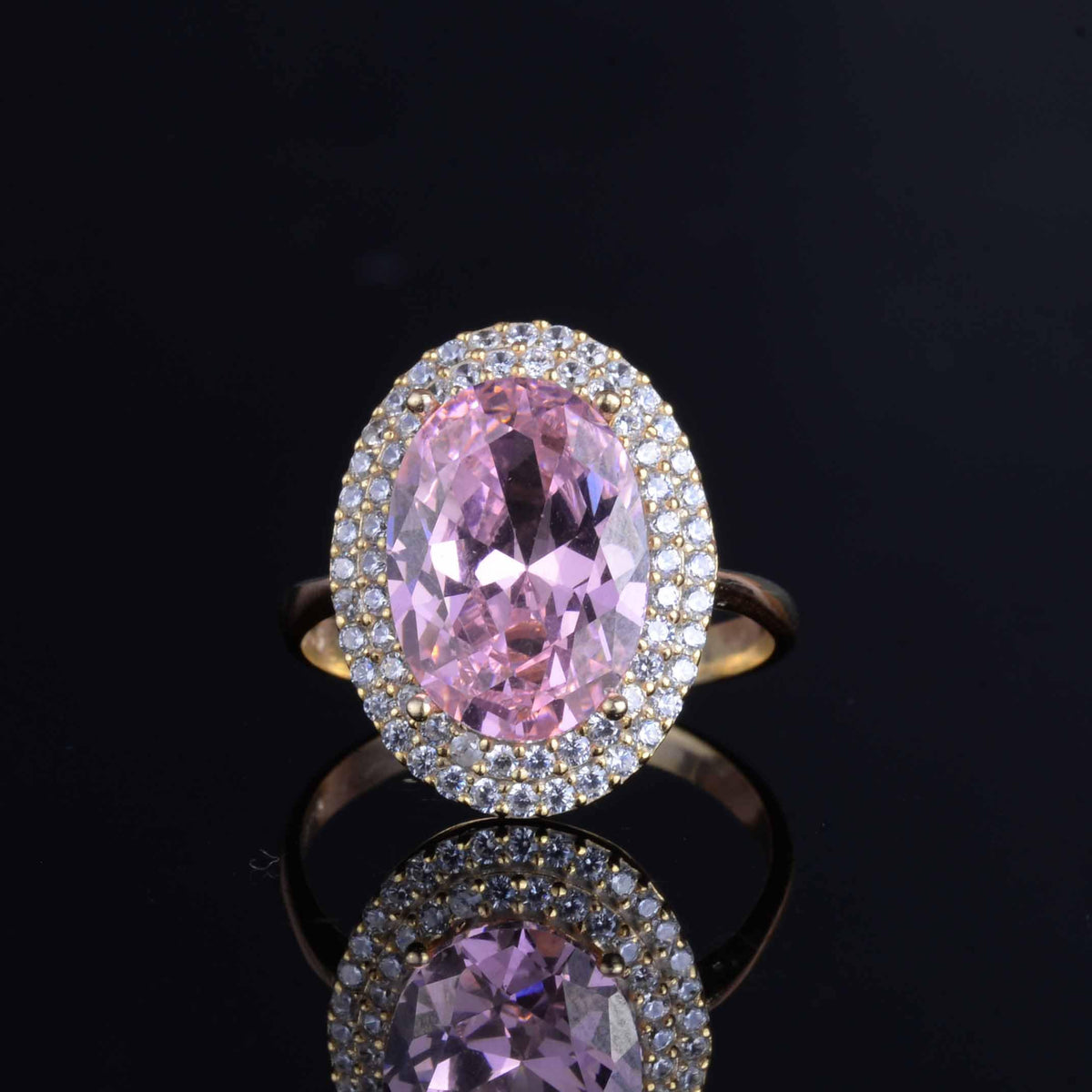 KAMBO 925 Sterling Silver Crafted Stone Women's Ring – Silver Gold Plated Sparkling Halo Design Elegant Statement Ring (Creation Pink Stone) — 4