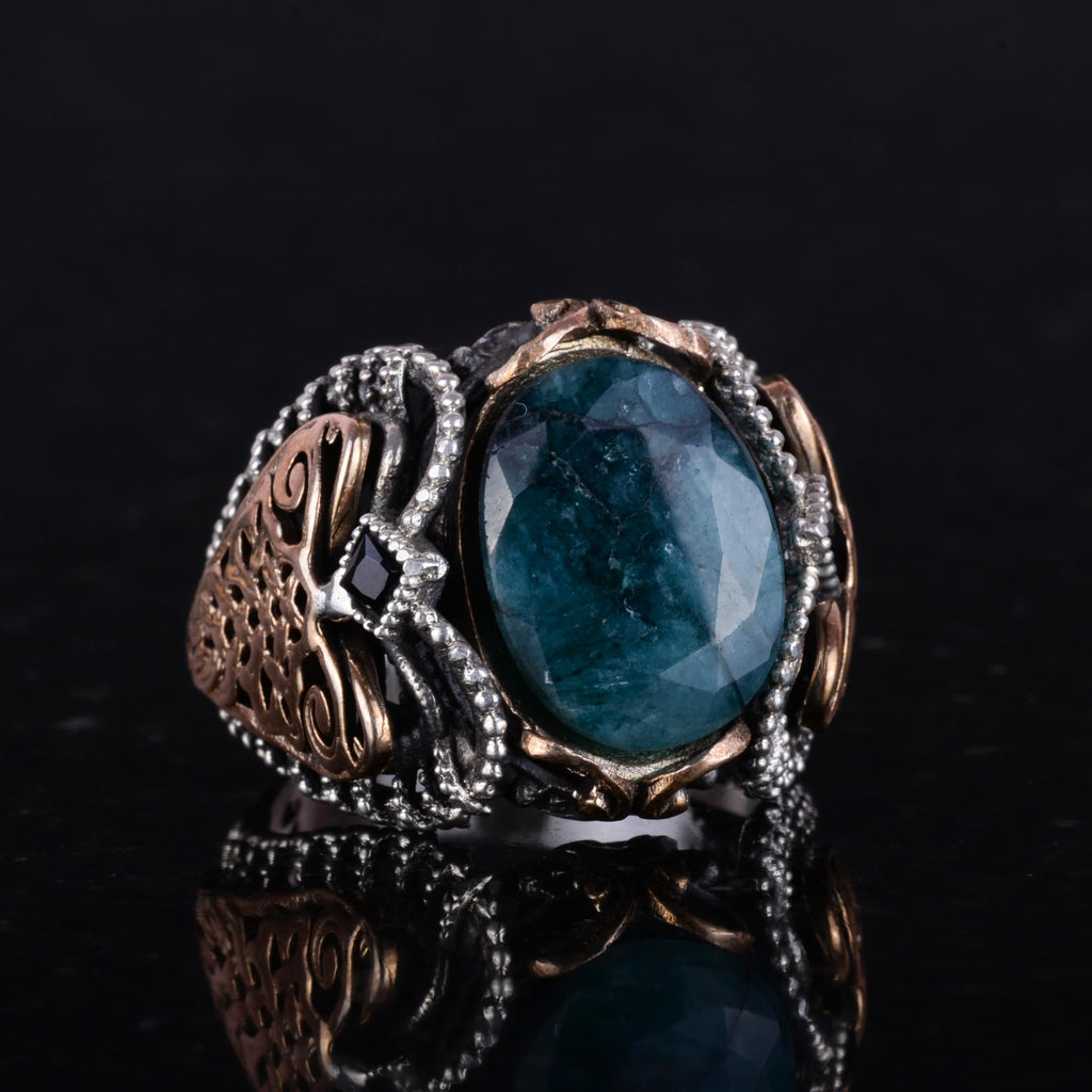 925 Sterling Silver Men's Ring, Handmade Natural Emerald Stone Ring — 5