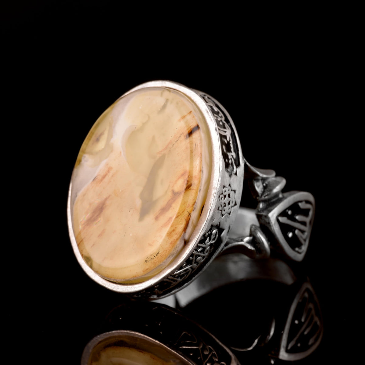 Natural Large Oval Amber Stone Ring — 5
