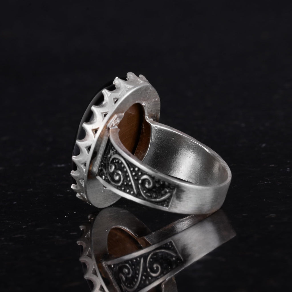 Natural Onyx Stone Ring - 925 Sterling Silver Handmade Ring — 7