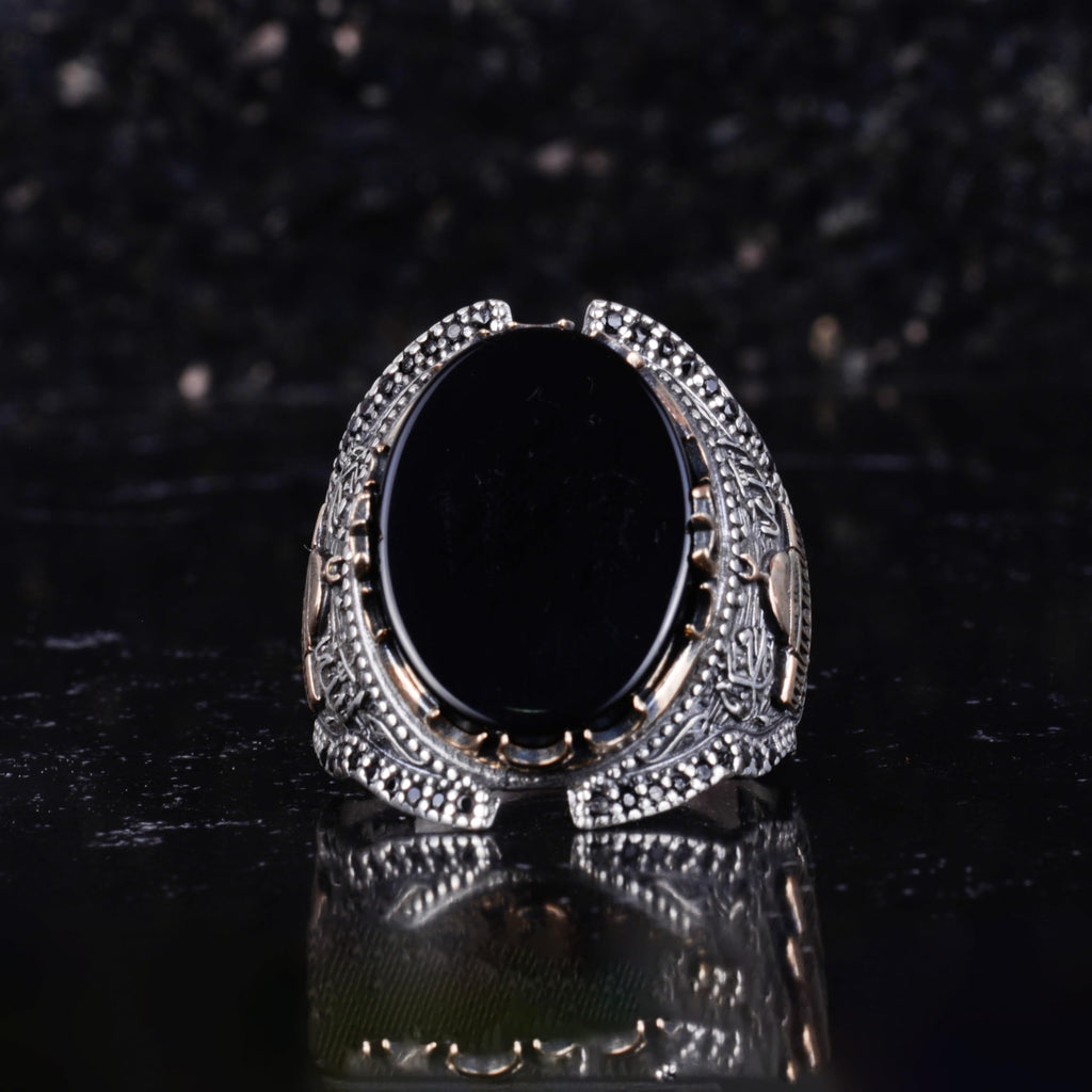 Men's Natural Black Onyx Ring – 925 Sterling Silver Islamic Mosque Design Ring – Handmade Men's Statement Ring — 4