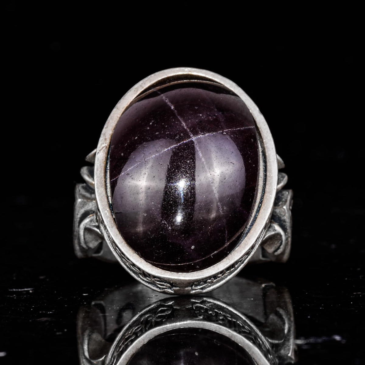 925 Sterling Silver Ring - Islamic Design with God Motif and Natural Garnet Stone — 4