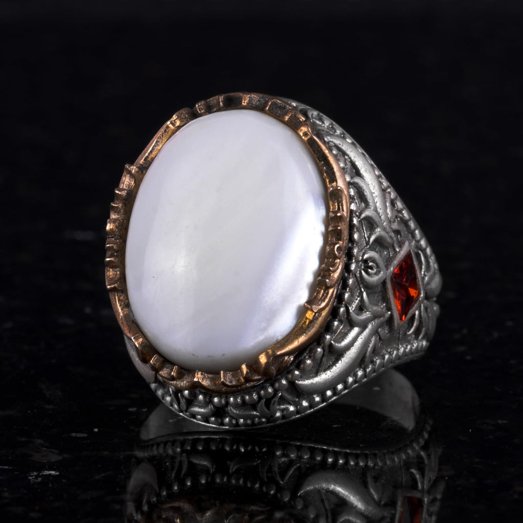 Natural Pearl Stone Handmade 925 Sterling Silver Ring — 6