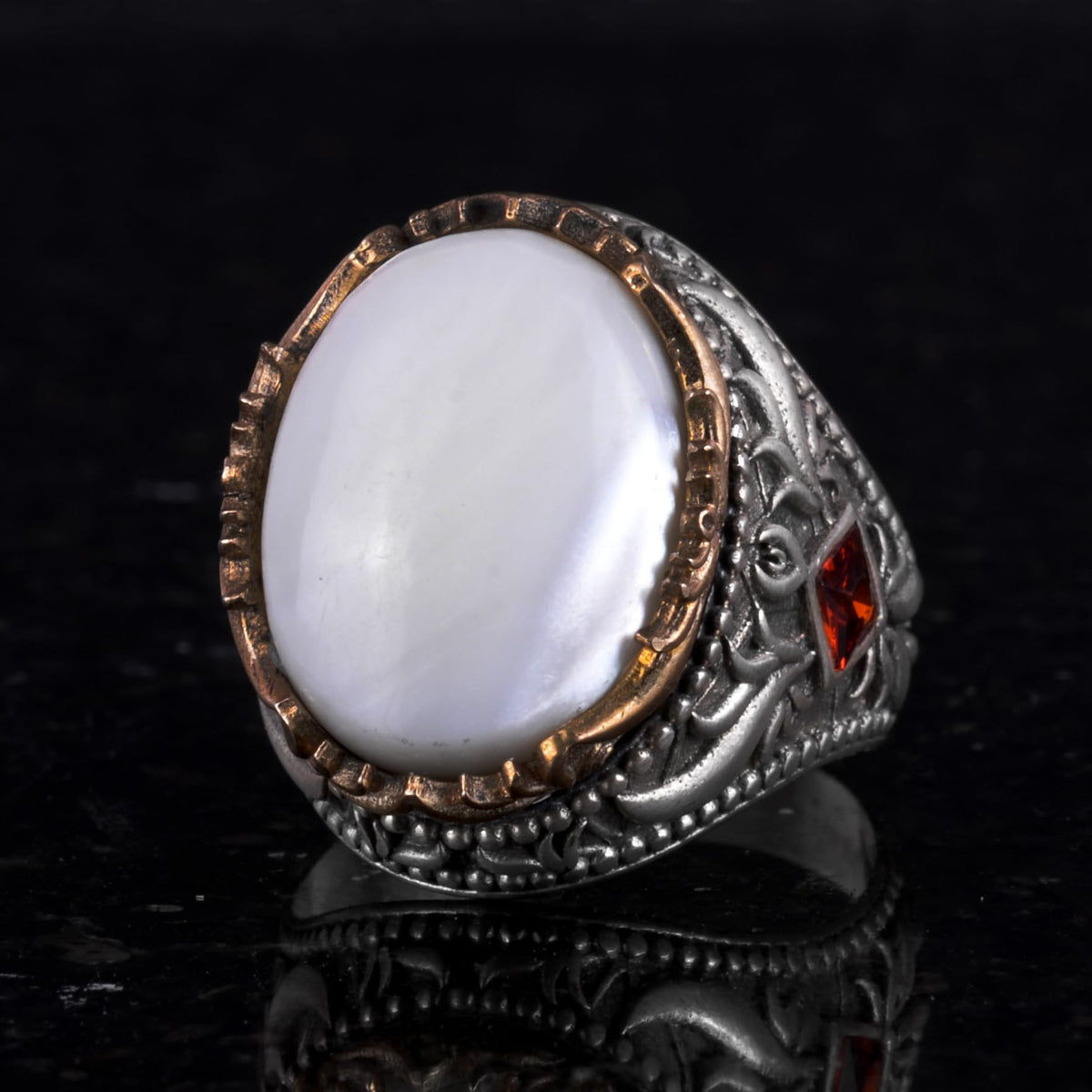 Natural Pearl Stone Handmade 925 Sterling Silver Ring — 6