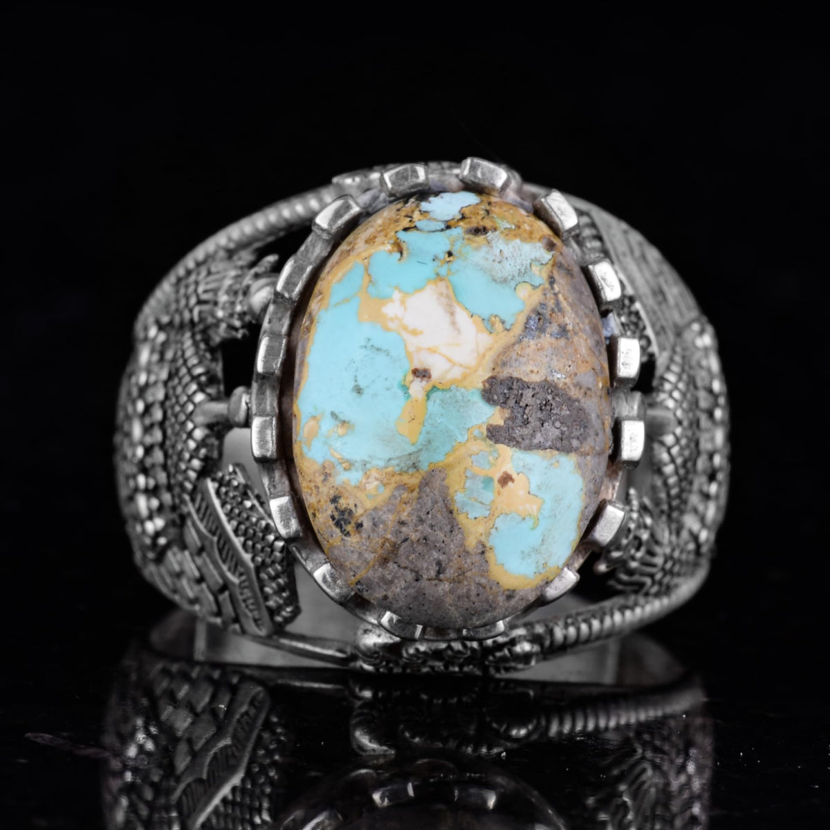 Natural Arizona Turquoise Stone Ring, 925 Sterling Silver Ring (Model-4) — 4