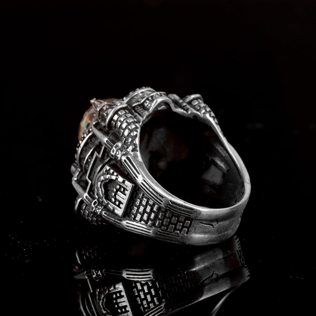 925 Sterling Silver 3D Mosque Ring with Natural Arizona Turquoise Stone — 6