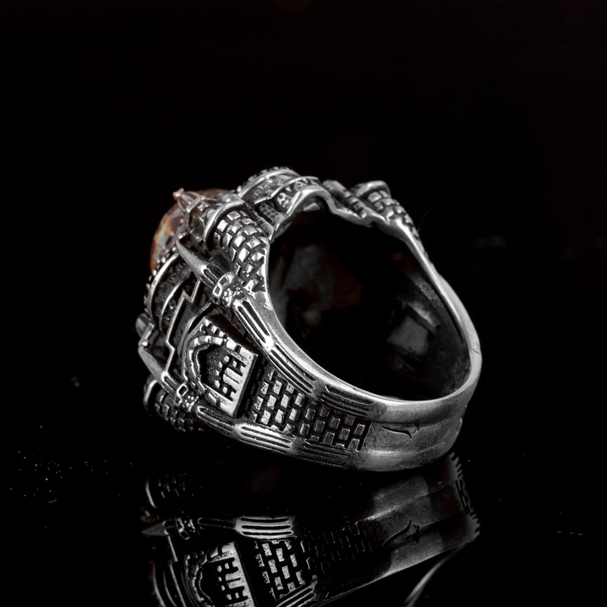 925 Sterling Silver 3D Mosque Ring with Natural Arizona Turquoise Stone — 6