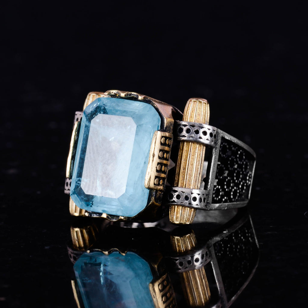 Kambo Synthetic Light Blue Paraiba Stone Ring – 925 Sterling Silver Handmade Unique Men's Jewelry — 6