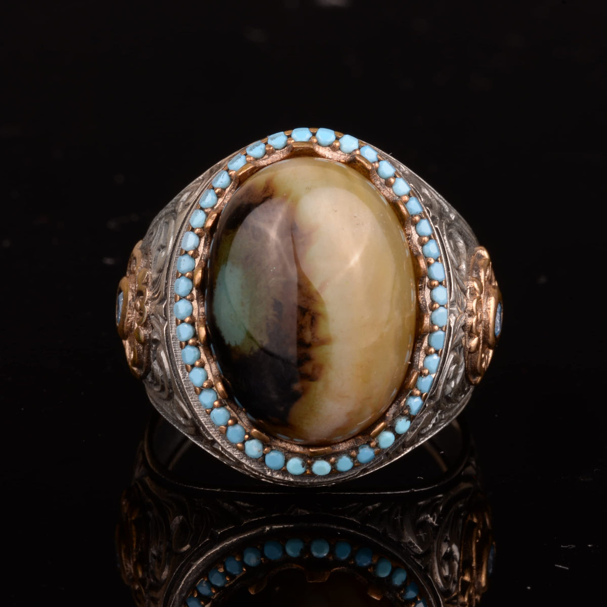 Natural Agate Stone Men's Ring - 925 Sterling Silver — 3