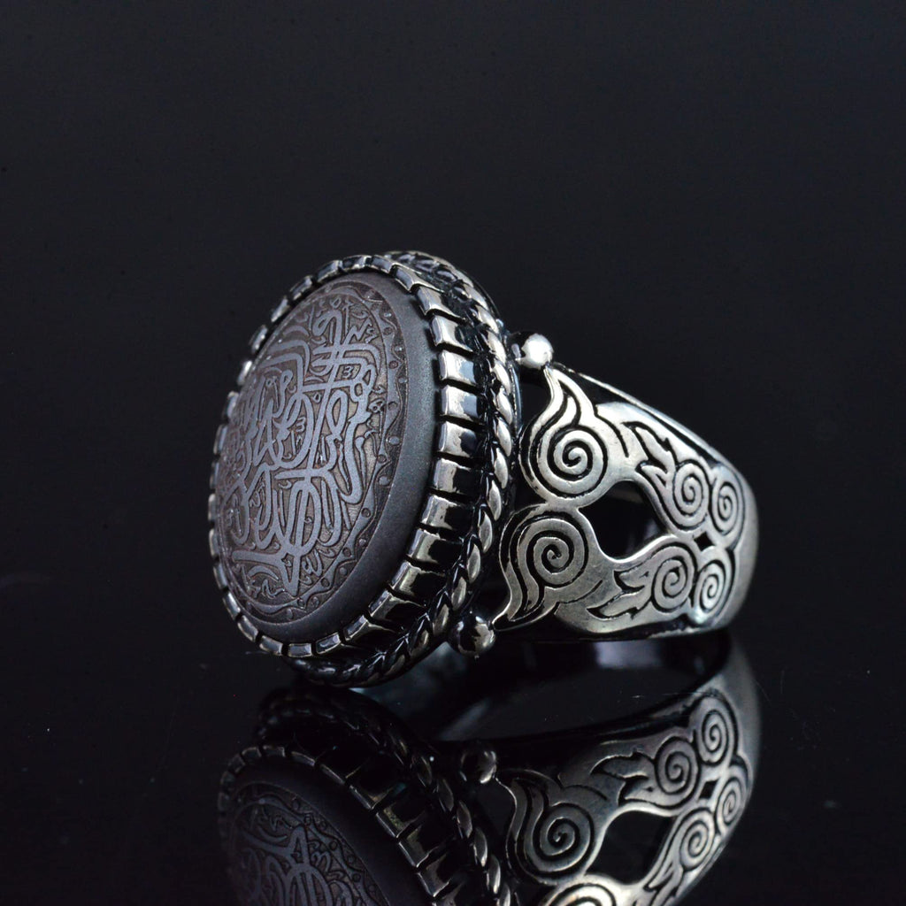 Natural Hematite Stone Ring, Islamic Silver Ring, 925 Sterling Silver Ring — 5