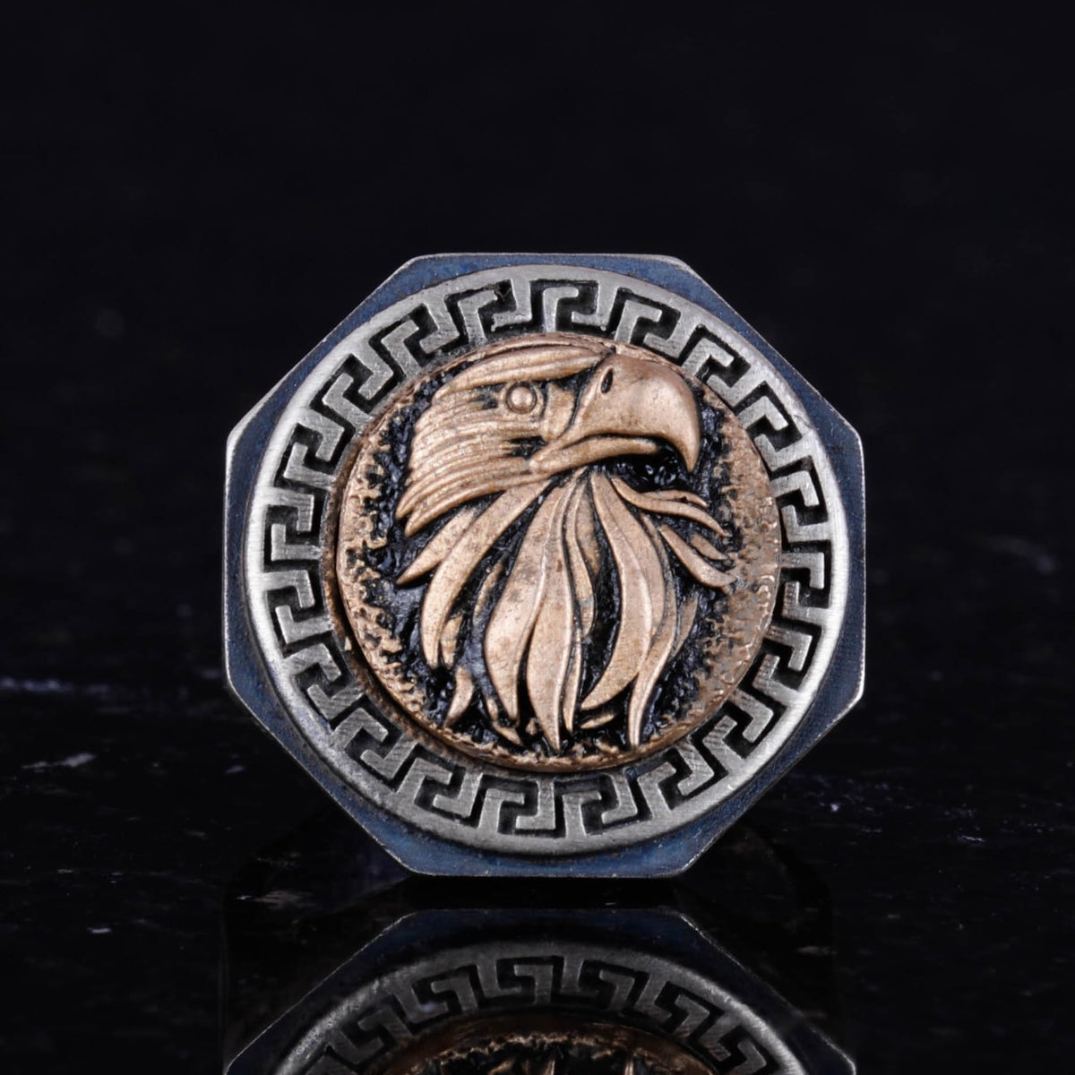 925 Sterling Silver Ring - Greek Pattern Men's Ring - Handmade Ring (Eagle) — 3