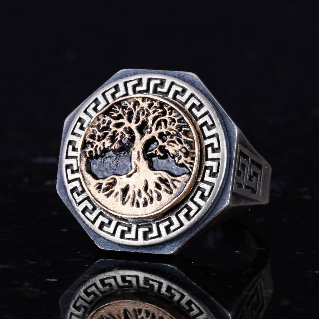 925 Sterling Silver Ring - Greek Key Design Men's Ring - Handmade Ring (Tree of Life) — 5