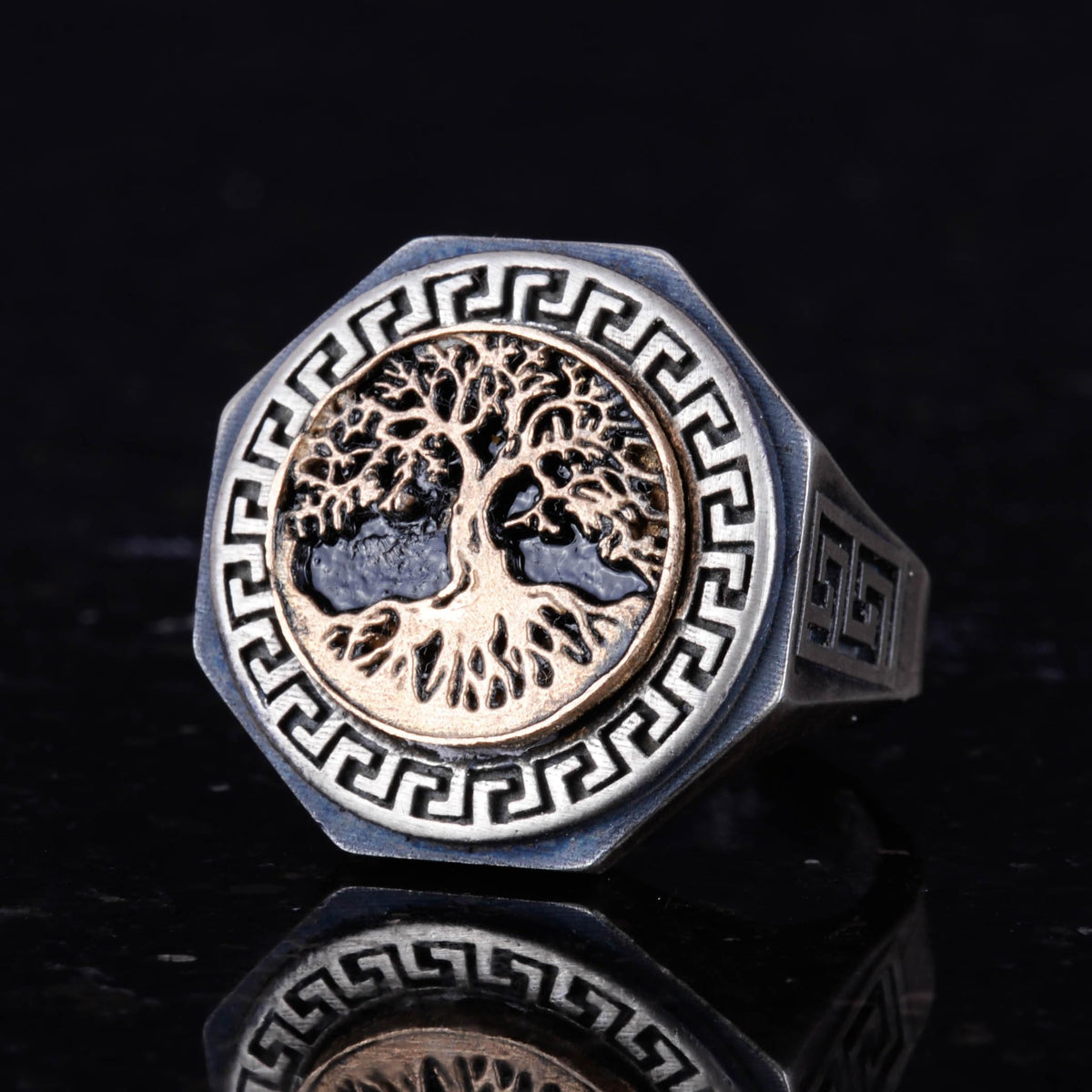 925 Sterling Silver Ring - Greek Key Design Men's Ring - Handmade Ring (Tree of Life) — 5