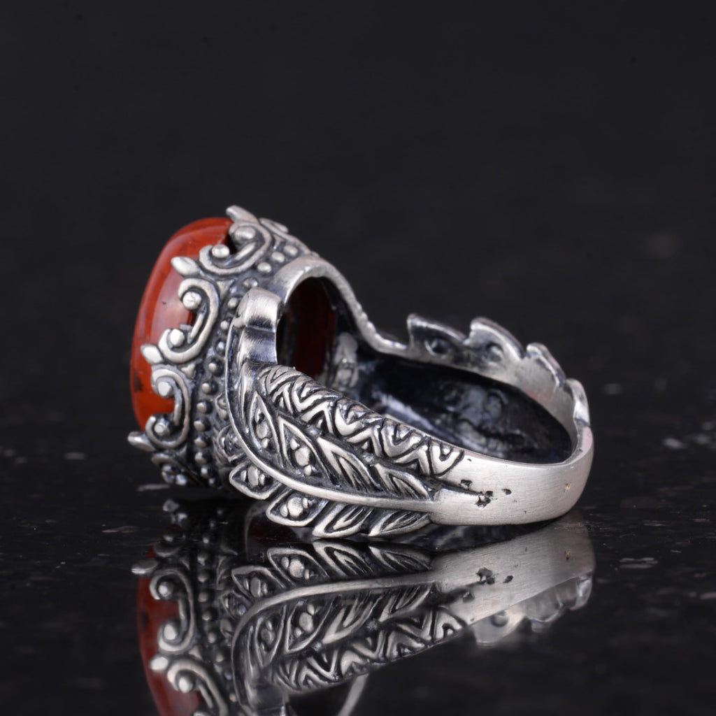 Silver Women's Ring with Natural Red Bloodstone — 7