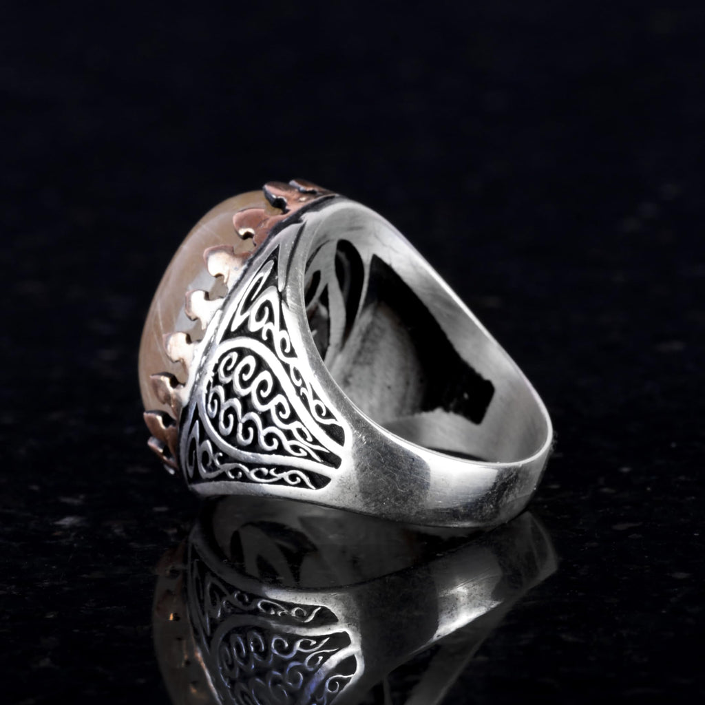 925 Sterling Silver Men's Ring - Handmade Elegance with Gold Rutilated Quartz Stone — 4