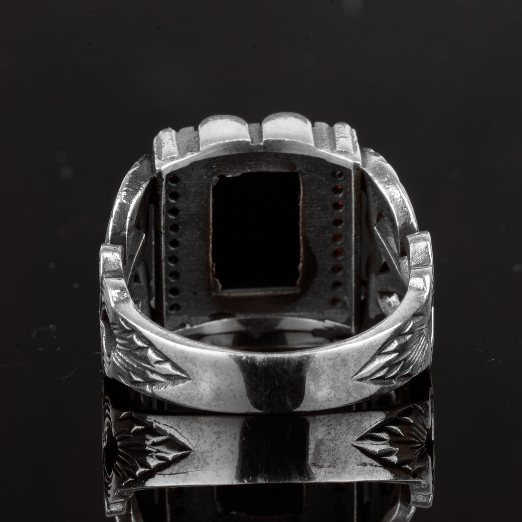 Natural Obsidian Stone Ring, 925 Sterling Silver Men's Ring — 7