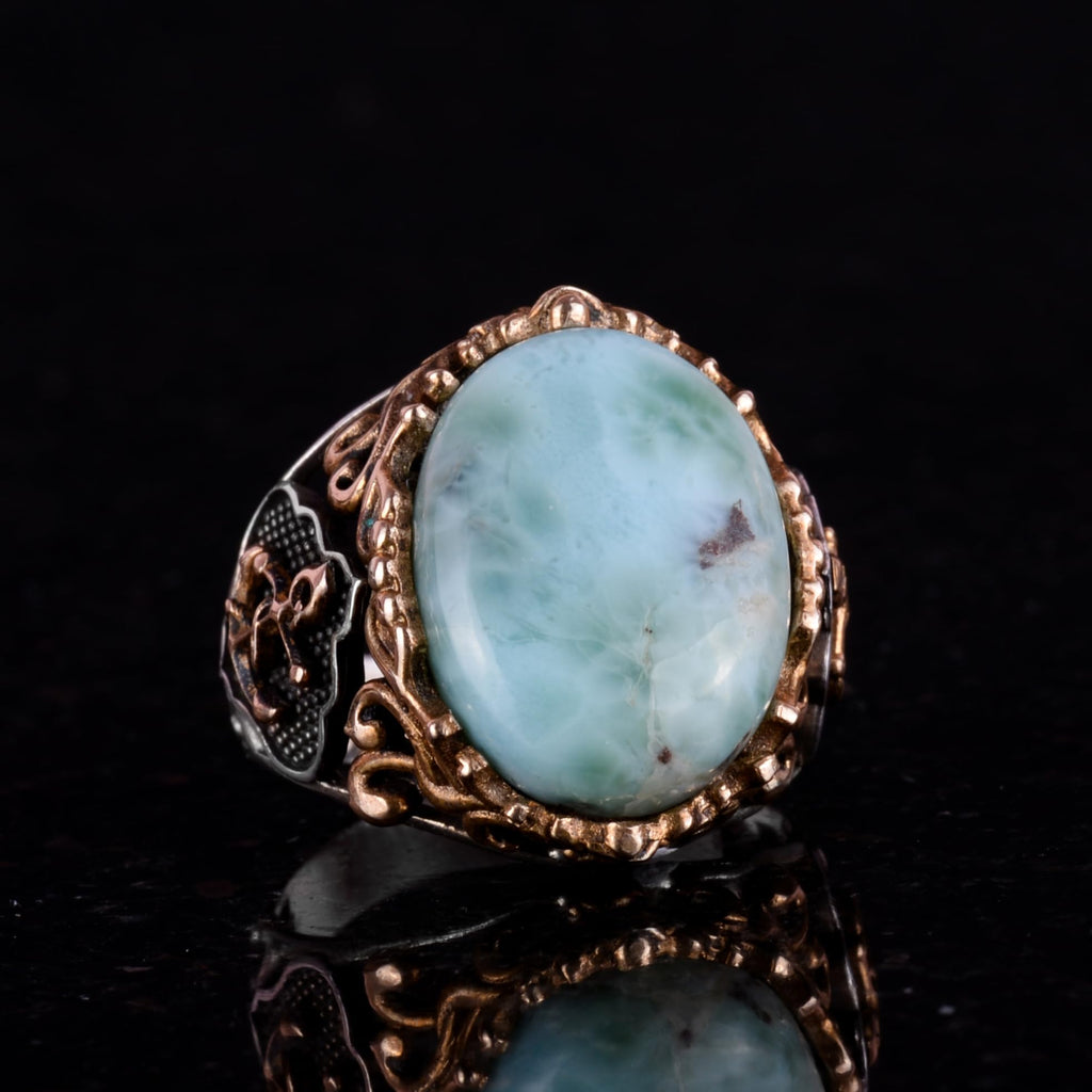 Larimar Stone Silver Ring - Peaceful 925 Sterling Silver Men's Ring - Ocean Calm Design — 5