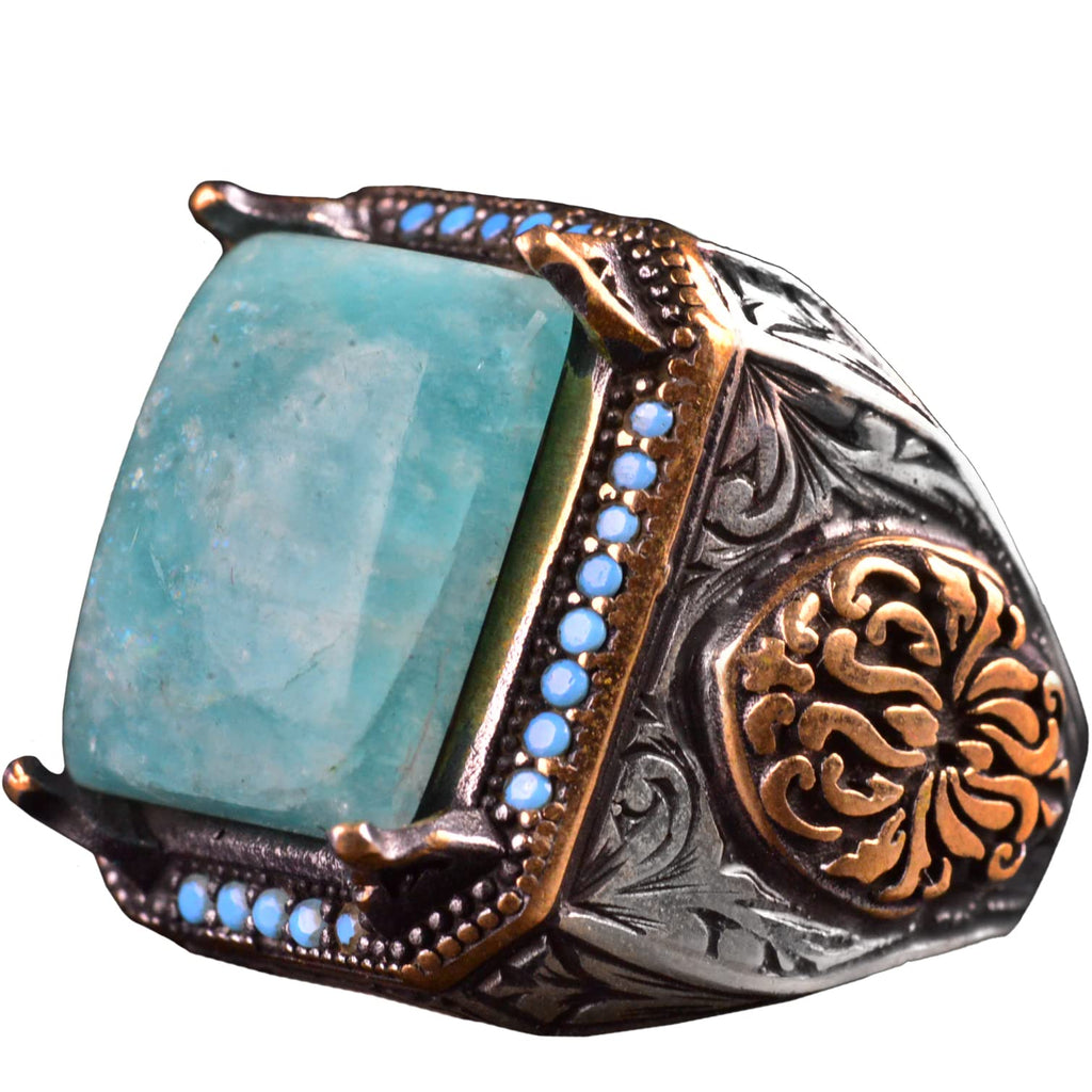 Natural Amazonite Stone Ring, 925 Sterling Silver Ring (Model-2)