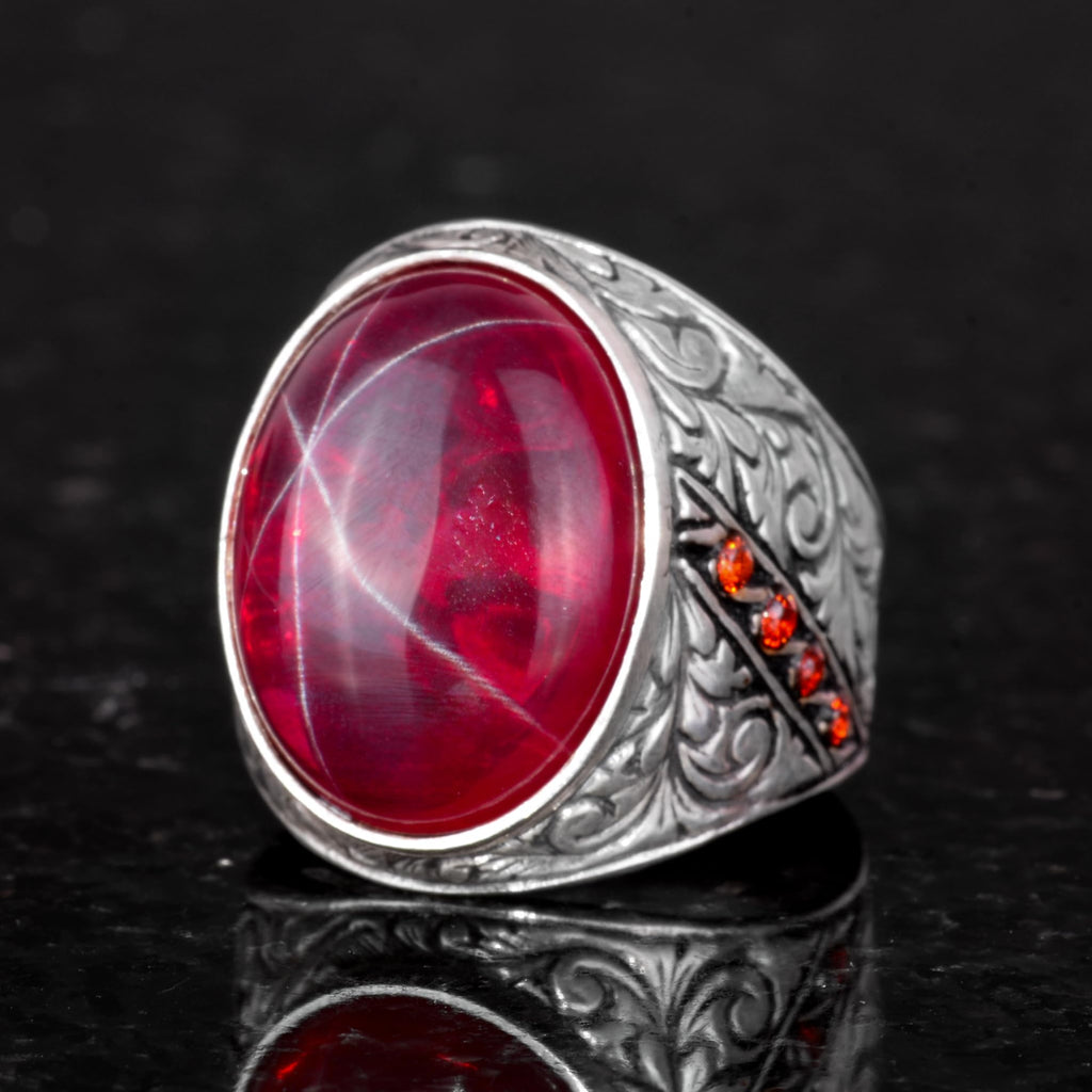 Natural Star Ruby Stone Ring - 925 Sterling Silver Handmade Ring — 4