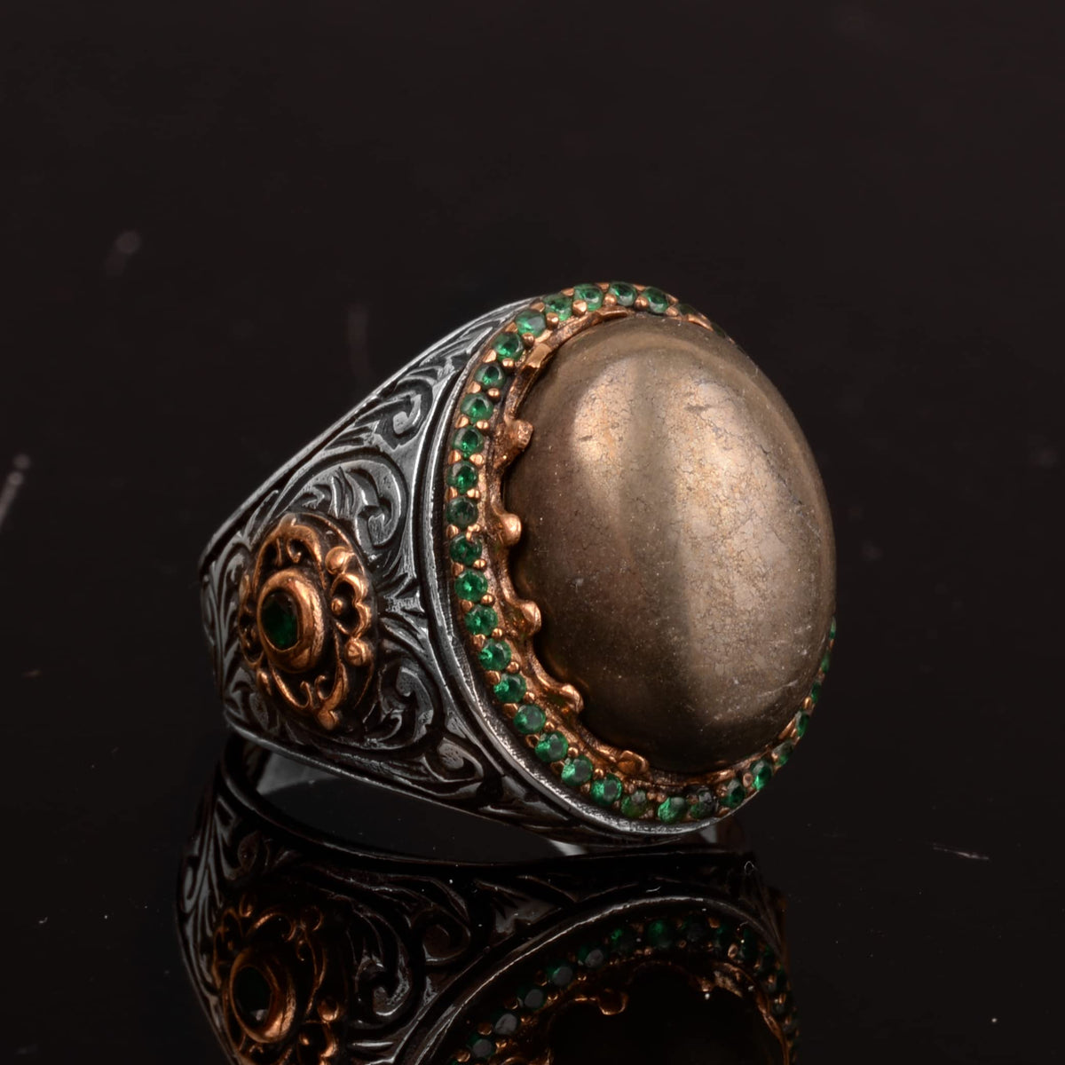 Natural Pyrite Stone Ring, Sultan Ring, 925 Sterling Silver Men's Ring — 3